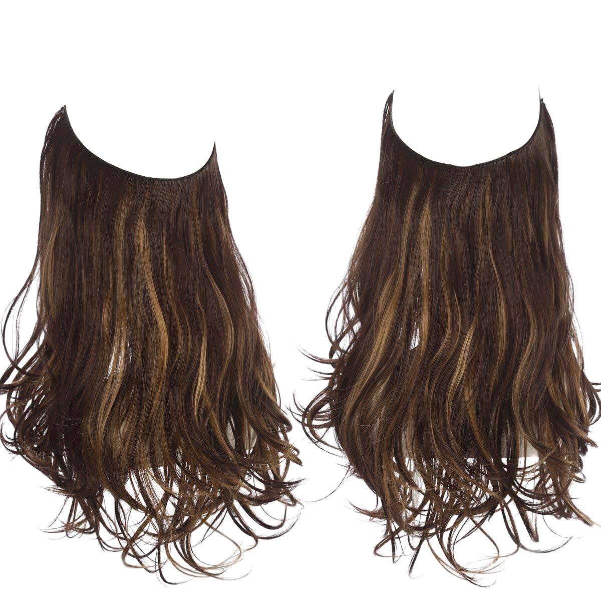 Hair Extensions Wavy Curly Synthetic Long Adjustable Headband Extensions for Women Dark Brown/Golden 18'' - Image 6