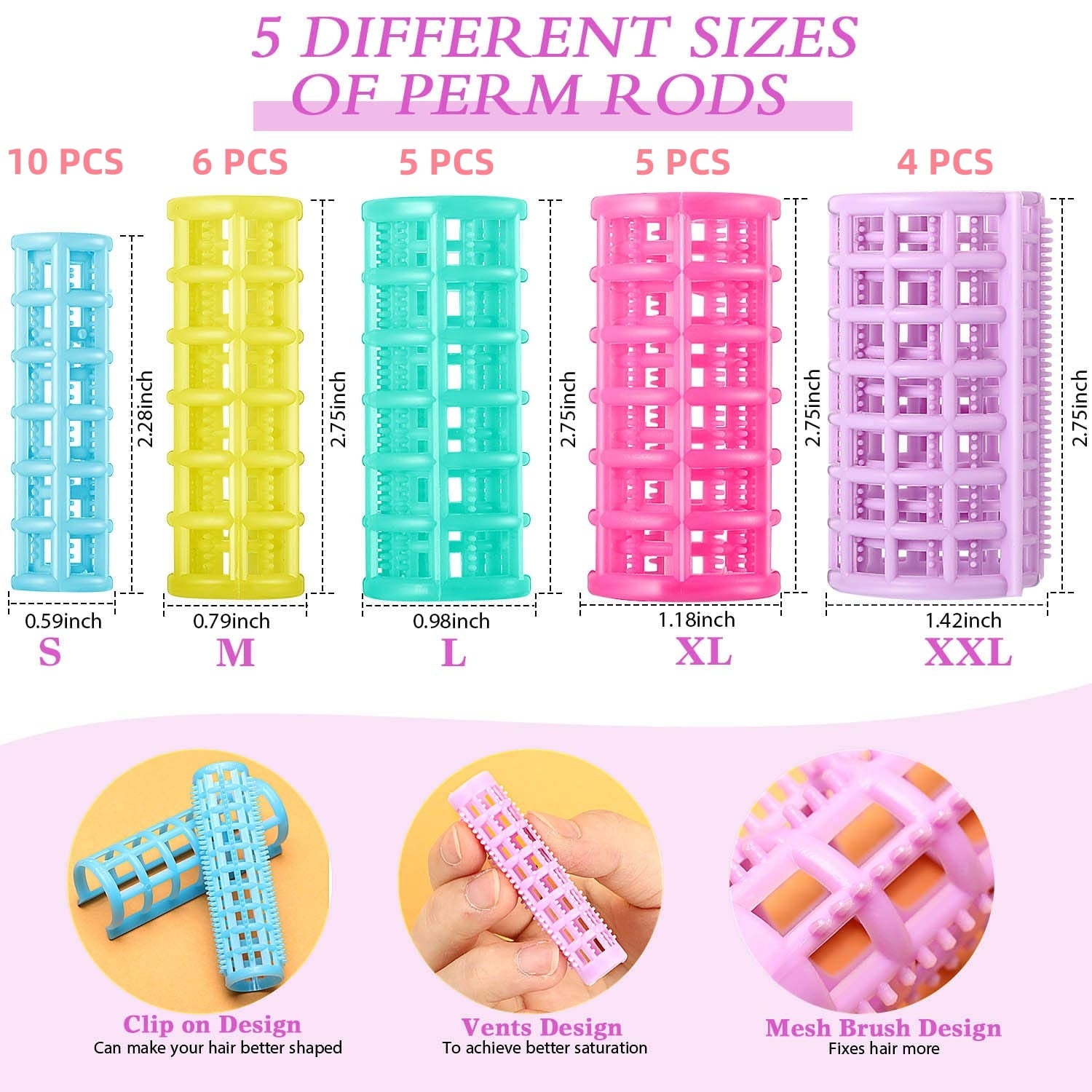 30 Plastic Hair Rollers, 5 Sizes Self-Grip Curlers, Hair Rollers for Long Medium Short Thin Fine Hair, No Heat Requir... - Image 2