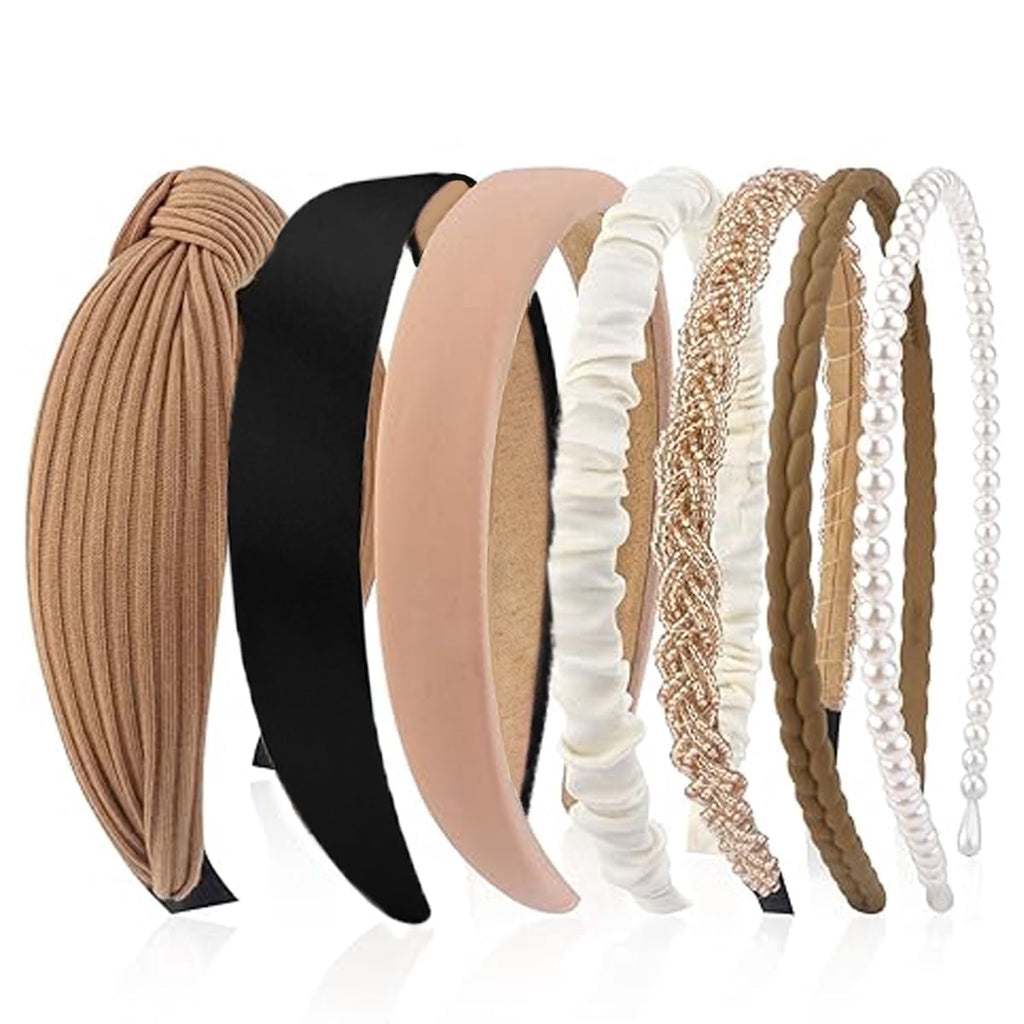 7 Pcs Headbands for Women Gifts Brown Knotted Solid Head Bands Pearl Headband Non Slip Hairbands Fashion Hair Accesso...