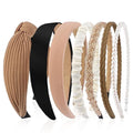 7 Pcs Headbands for Women Gifts Brown Knotted Solid Head Bands Pearl Headband Non Slip Hairbands Fashion Hair Accesso...
