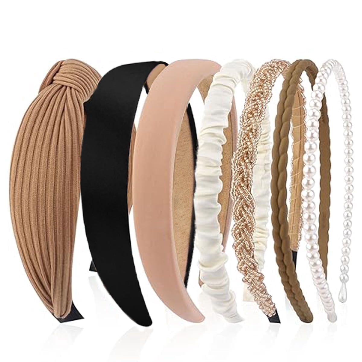 7 Pcs Headbands for Women Gifts Brown Knotted Solid Head Bands Pearl Headband Non Slip Hairbands Fashion Hair Accesso...