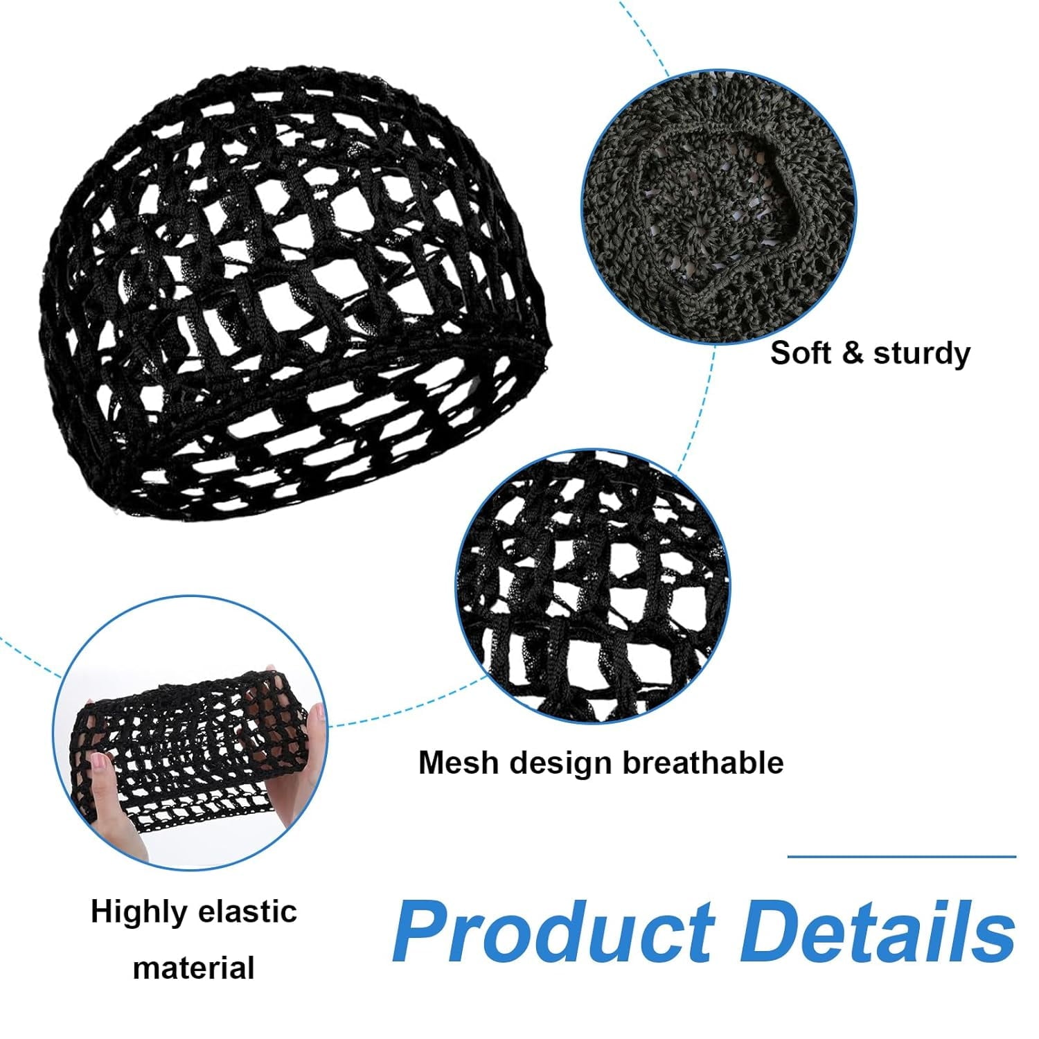 2 PCS Hair Nets for Sleeping,Crochet Mesh Wrap Caps for Silk Press, Curly Hair & Wig Protection,Soft Reusable Bonnets for Women, Lift Strap - Image 4