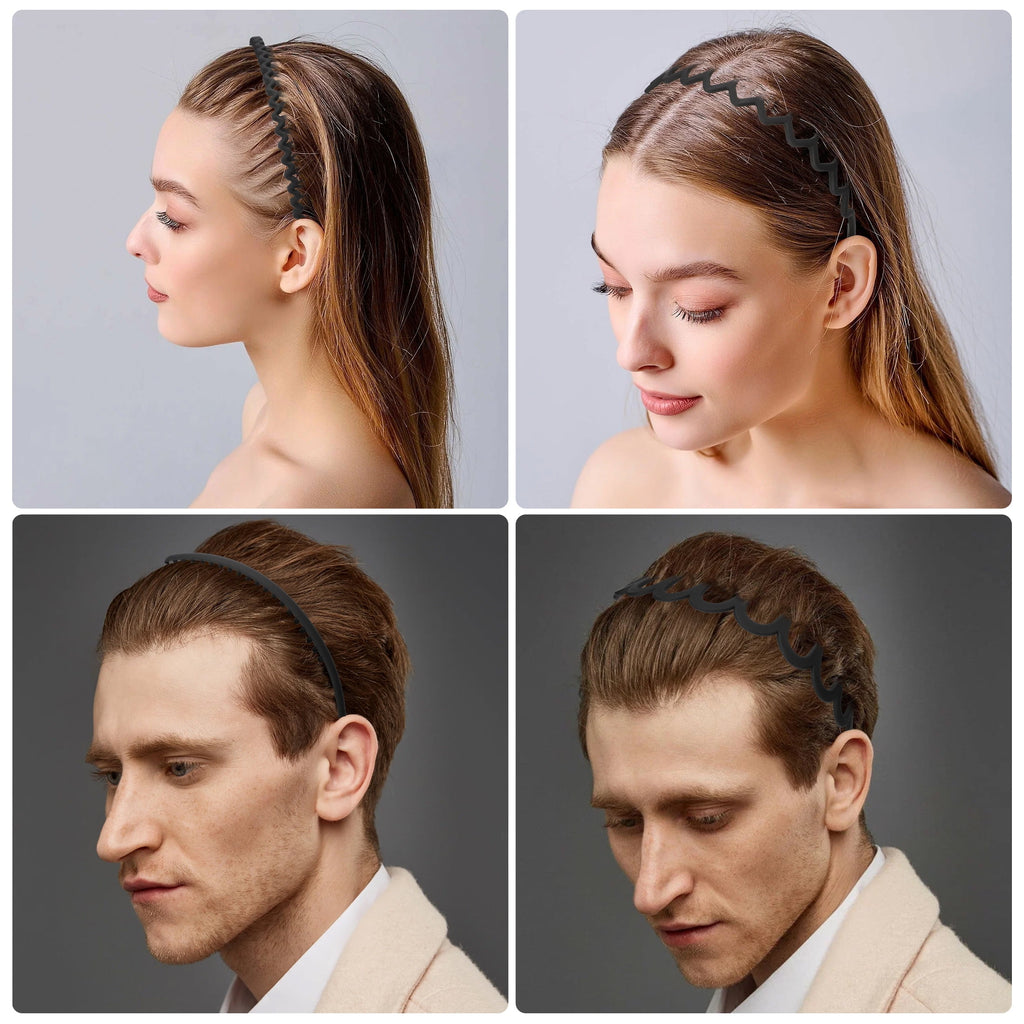 8pcs Plastic Headbands with Teeth, Non-Slip Hair Bands for Women Men, Matte Black - Image 3