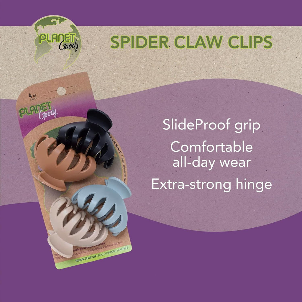 Planet Goody SlideProof Spider Claw Hair Clips, Secure Grip Claws, All Hair Types, 4 Ct - Image 2