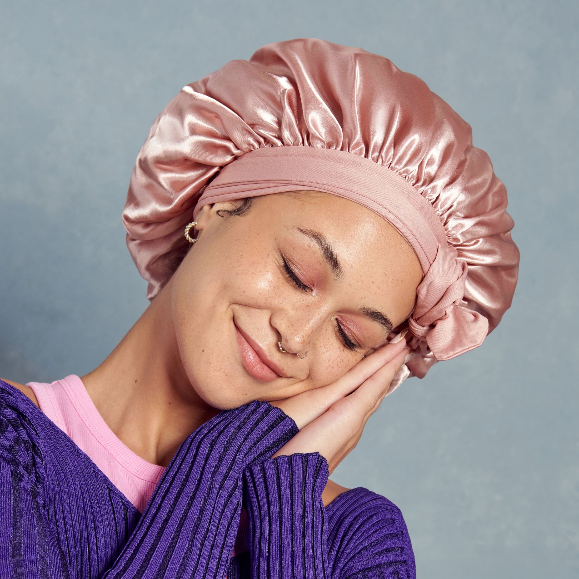 Colors & Care Silky Satin Tie Band Edge Bonnet, 24 Edge Band, XL, Dust Pink - Image 3