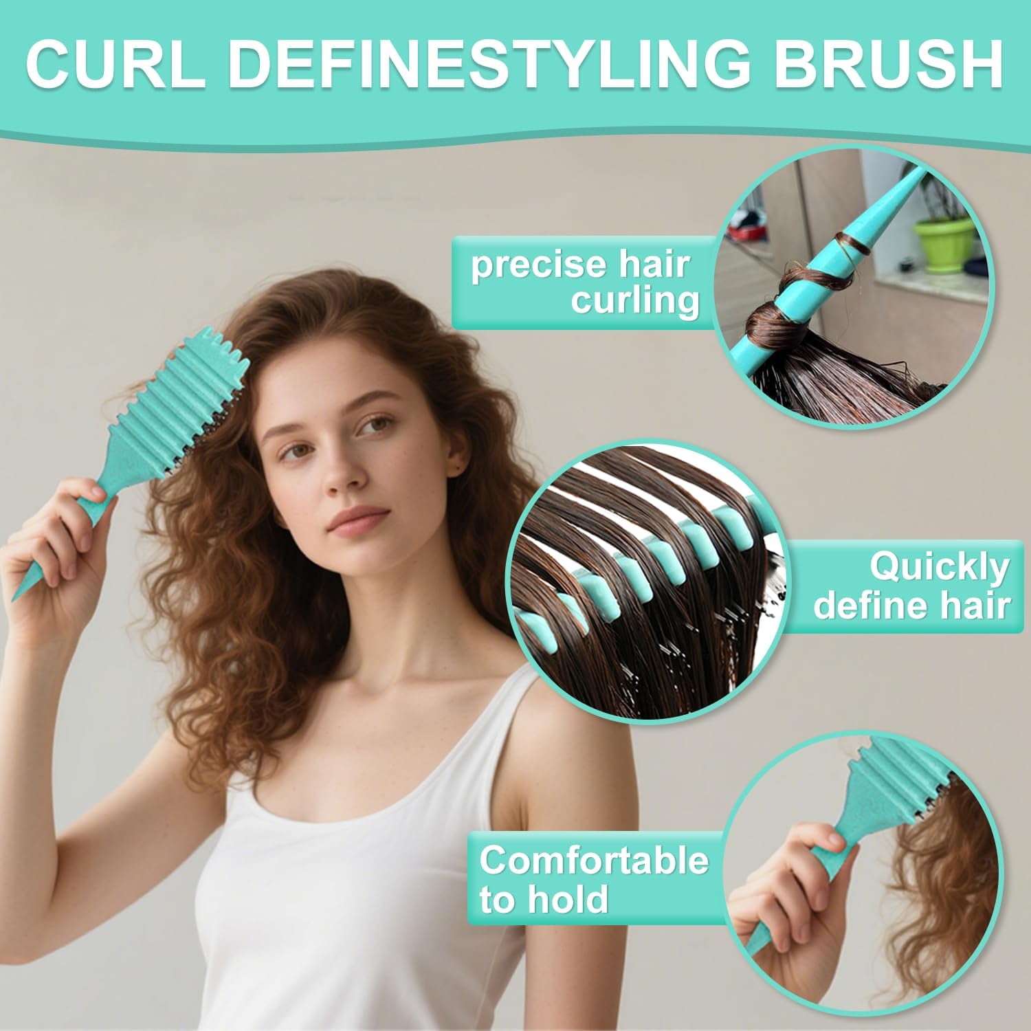 Curly Hair Brush, Curl Defining Brushes, Styling Brush for Curly Hair, Shaping and Defining Curls Brushes for Women (Green) - Image 2