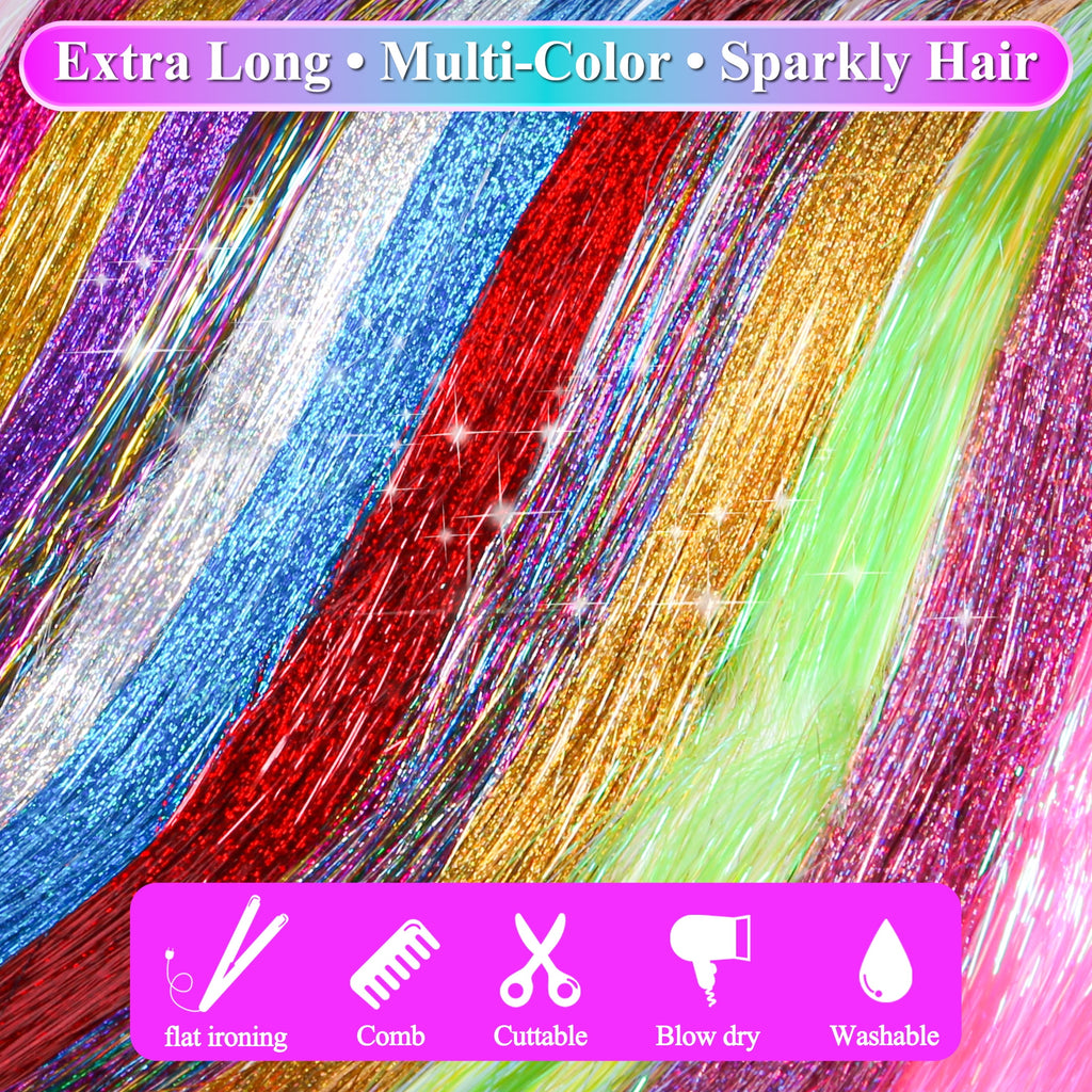 20 Hair Tinsel Kit, 48 Inch 6600 Strands Glitter Fairy Hair Tinsel Extensions with Tools, Heat Resistant Holographic ... - Image 4