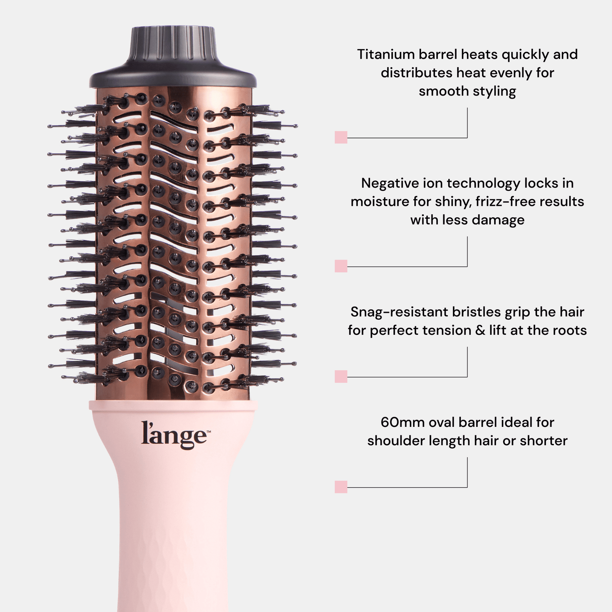 Volume Titanium 2-in-1 Blow Dryer & Volumizer Brush with 60mm Oval Barrel, Blush - Image 4