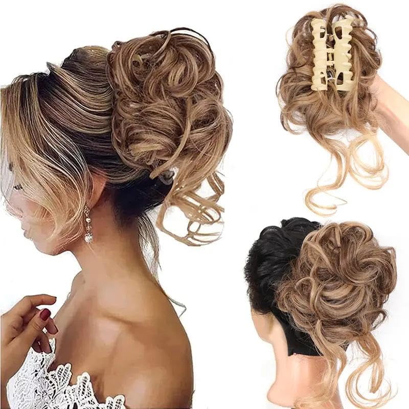 bun,Fake Bun Ponytail Hair Extension Wig for Women, Wavy Curly Hair Bun in Chignon Hairpieces,H-air bun extension Eve... - Image 2
