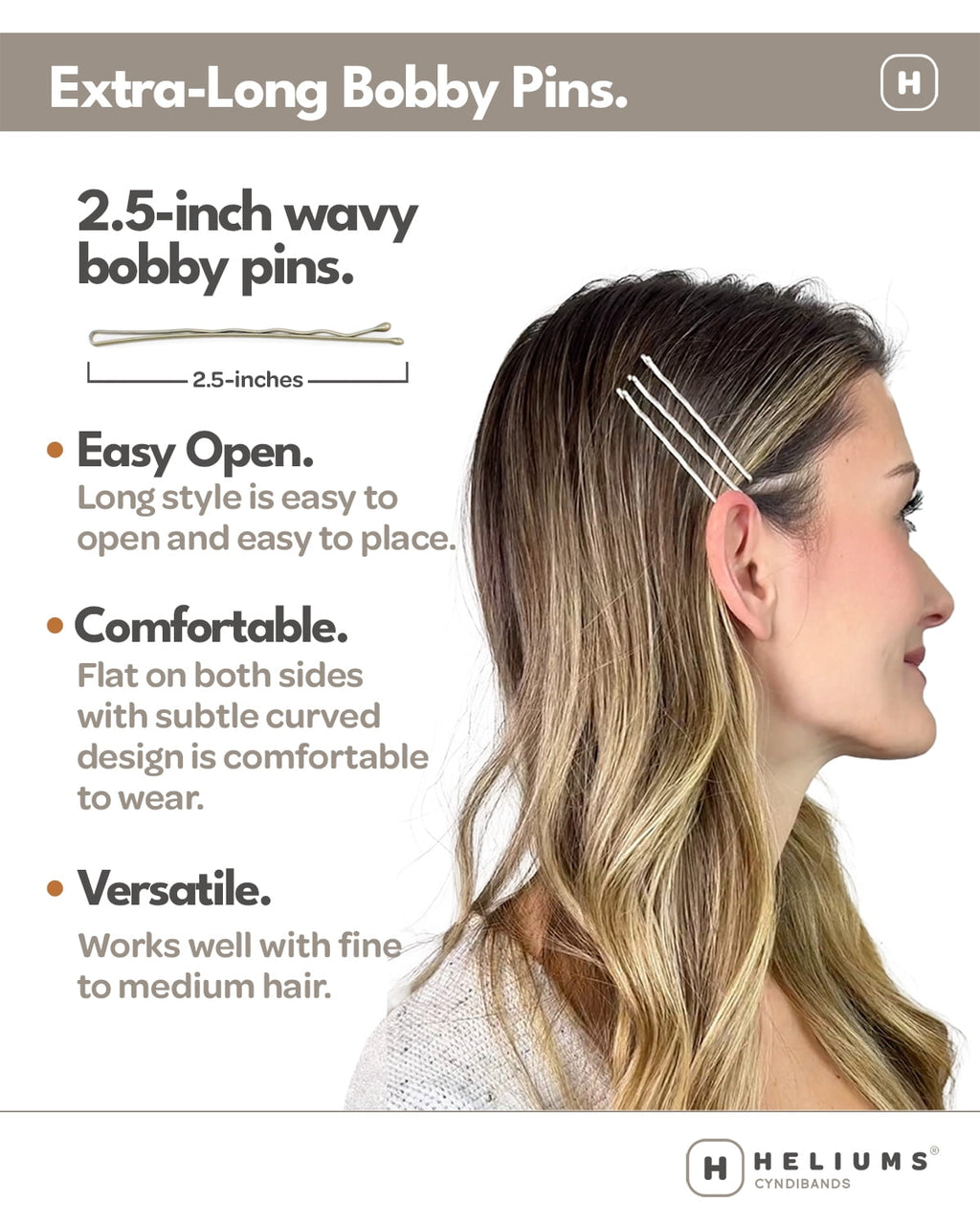 Gray Extra Long .. Wavy Color Match Bobby .. Pins, 2.5 Inch - .. 24 Pins - Image 6