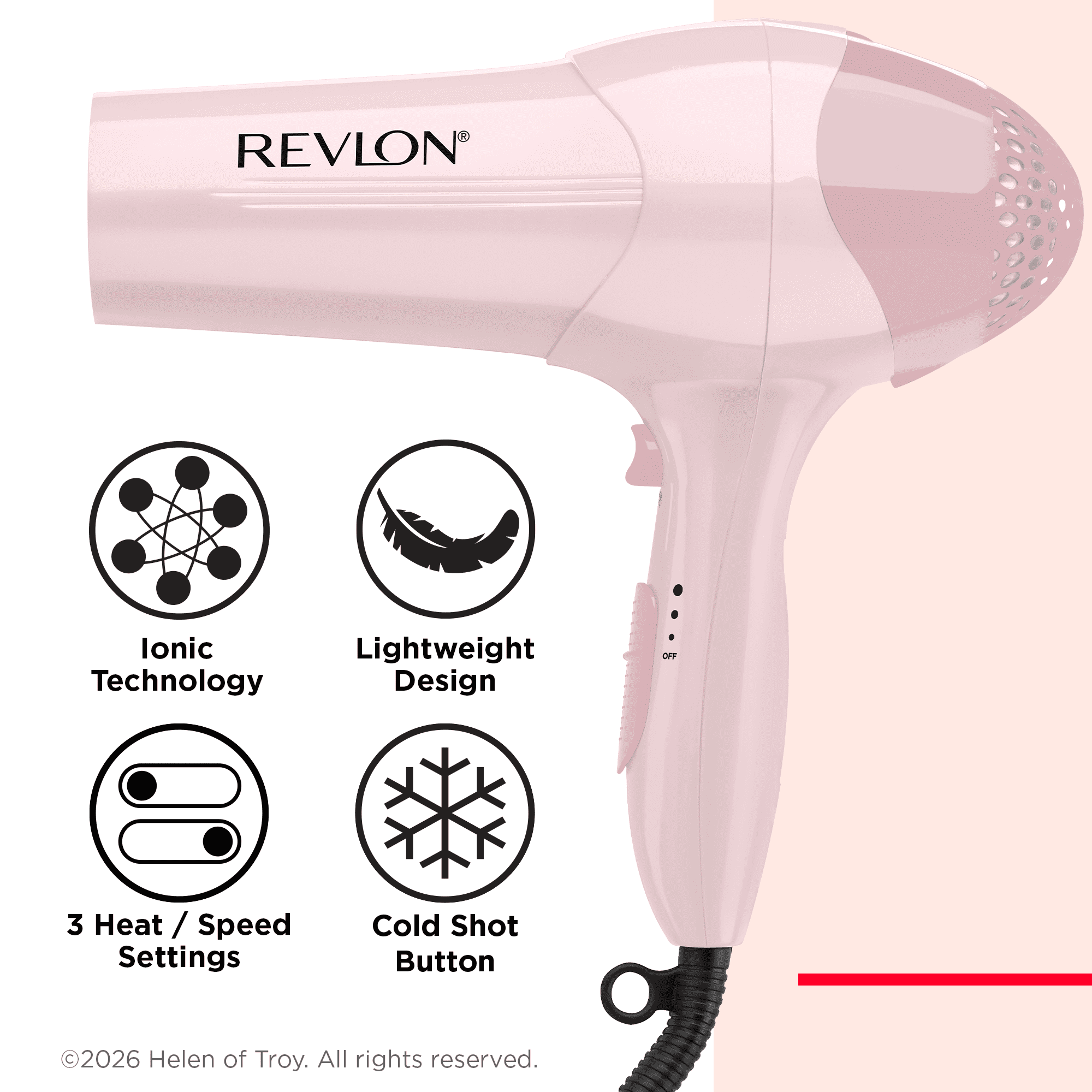 Control Ionic Hair Dryer, 1875 Watts, Light Pink - Image 5