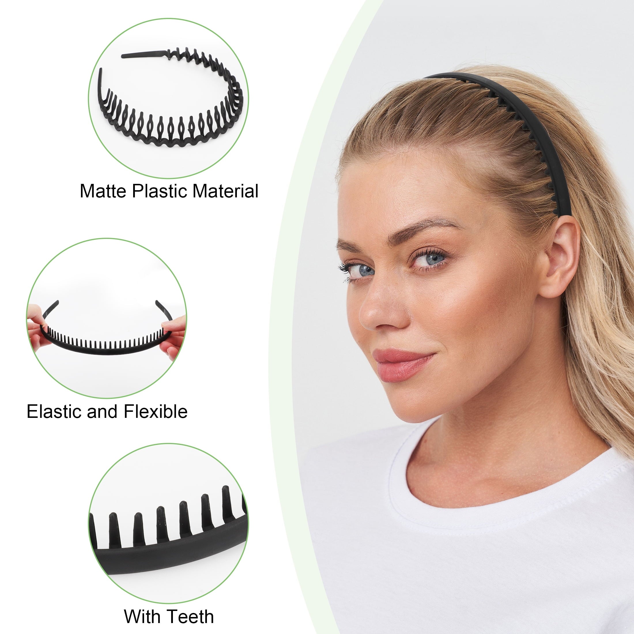 8pcs Plastic Headbands with Teeth, Non-Slip Hair Bands for Women Men, Matte Black - Image 5