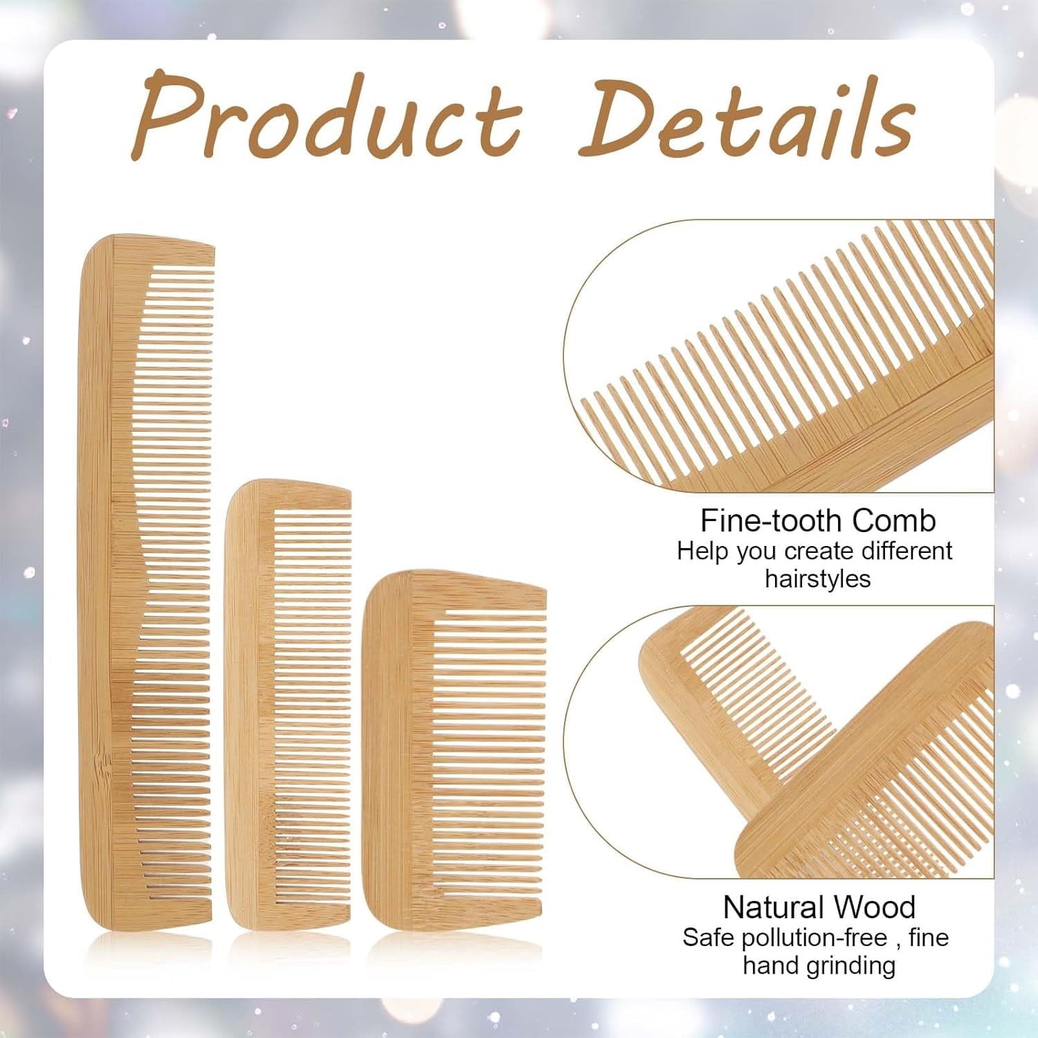 OPALESQUE 3 Pcs Wooden Comb, Fine Tooth Combs for Women, Anti-Static Wood Combs for Men, Natural Bamboo Comb, Family of Hair Comb Set for St - Image 3
