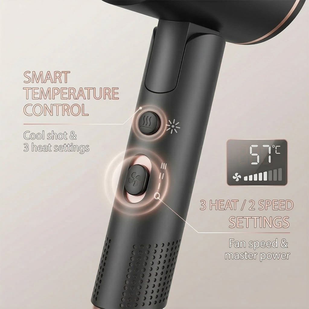 Professional Ionic Hair Dryer, Powerful 1600W & 3 Heat Settings Fast Drying Low Noise Blow Dryer with 2 Concentrator Nozzle 1 Diffuser Attac - Image 3