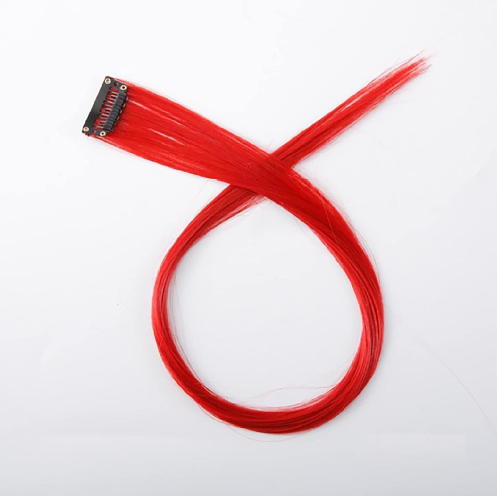 Hair Extension Clips 10pcs in Pure Red 20 Inch Straight Hair Synthetic Fiber Hairpieces for Party - Image 5
