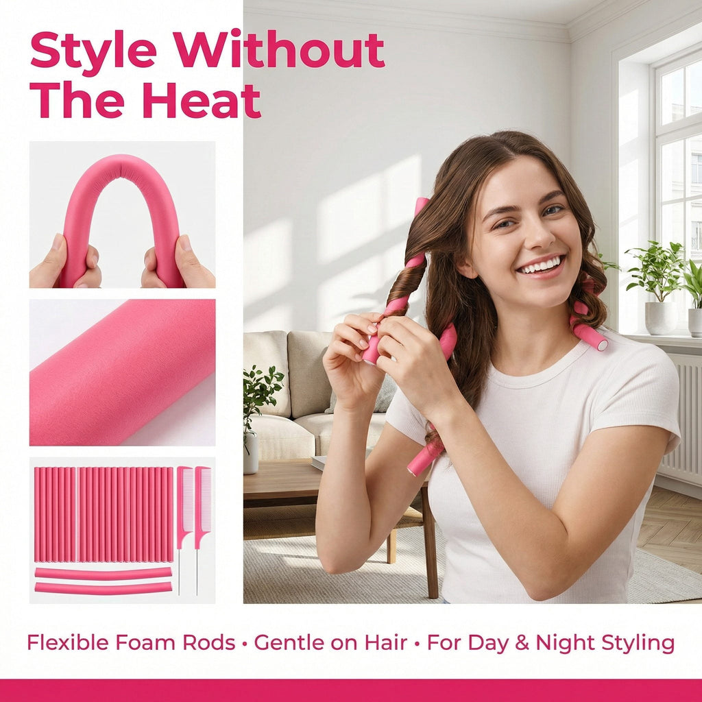 60-Pack Rods, No Heat Hair Curlers Rollers for Long & Short Hair, Twist Flexi Set (Pink, 0.3 x 7 Inch) - Image 5