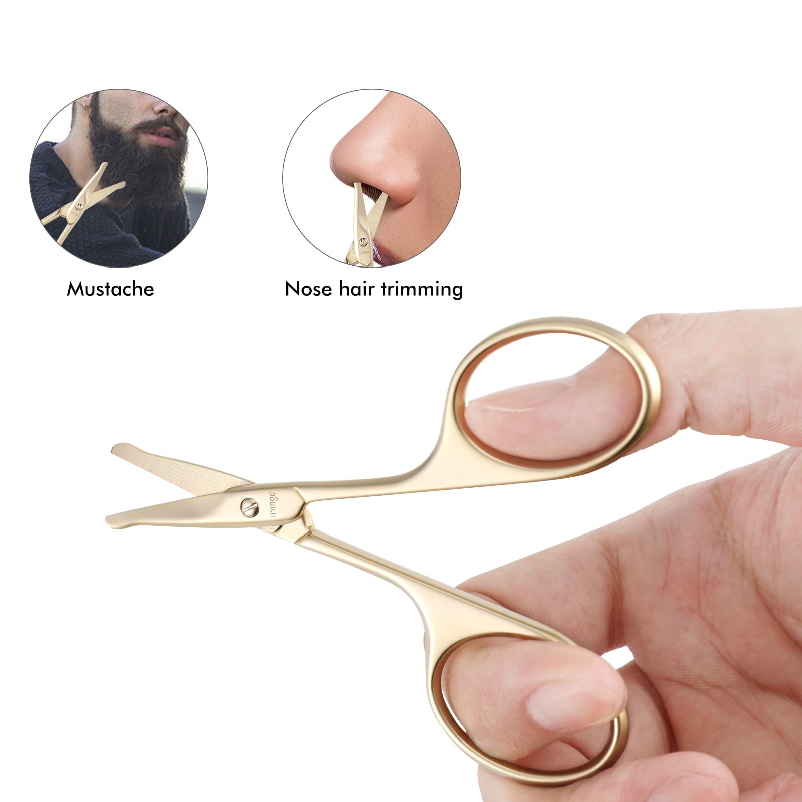LIVINGO Nose Hair Scissors for Men Safety Curved Rounded Tip Stainless Steel, 3.75 inches Gold - Image 3