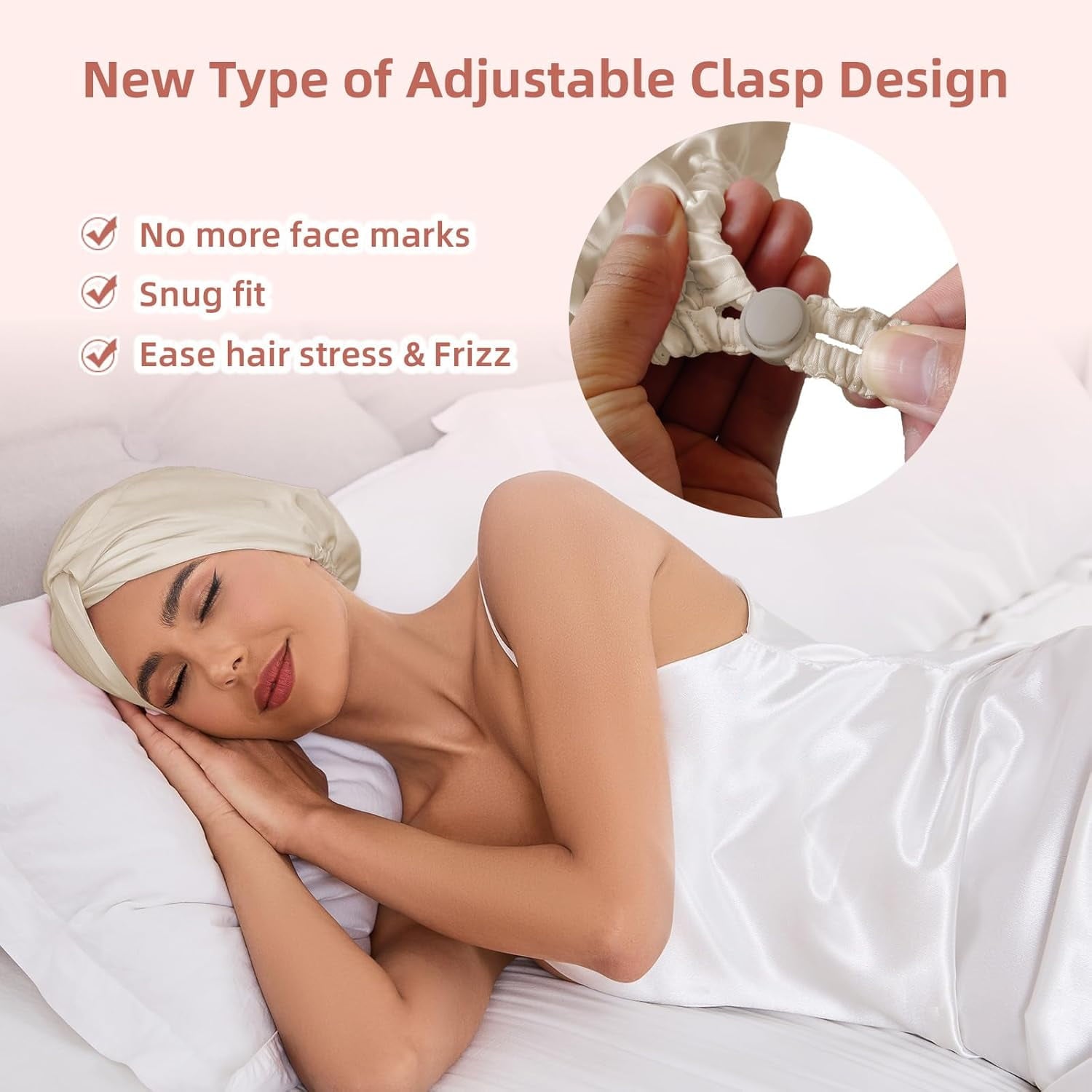 Adjustable Double Layer Silk Satin Sleeping Hair Bet, Champagne, Large - Image 2
