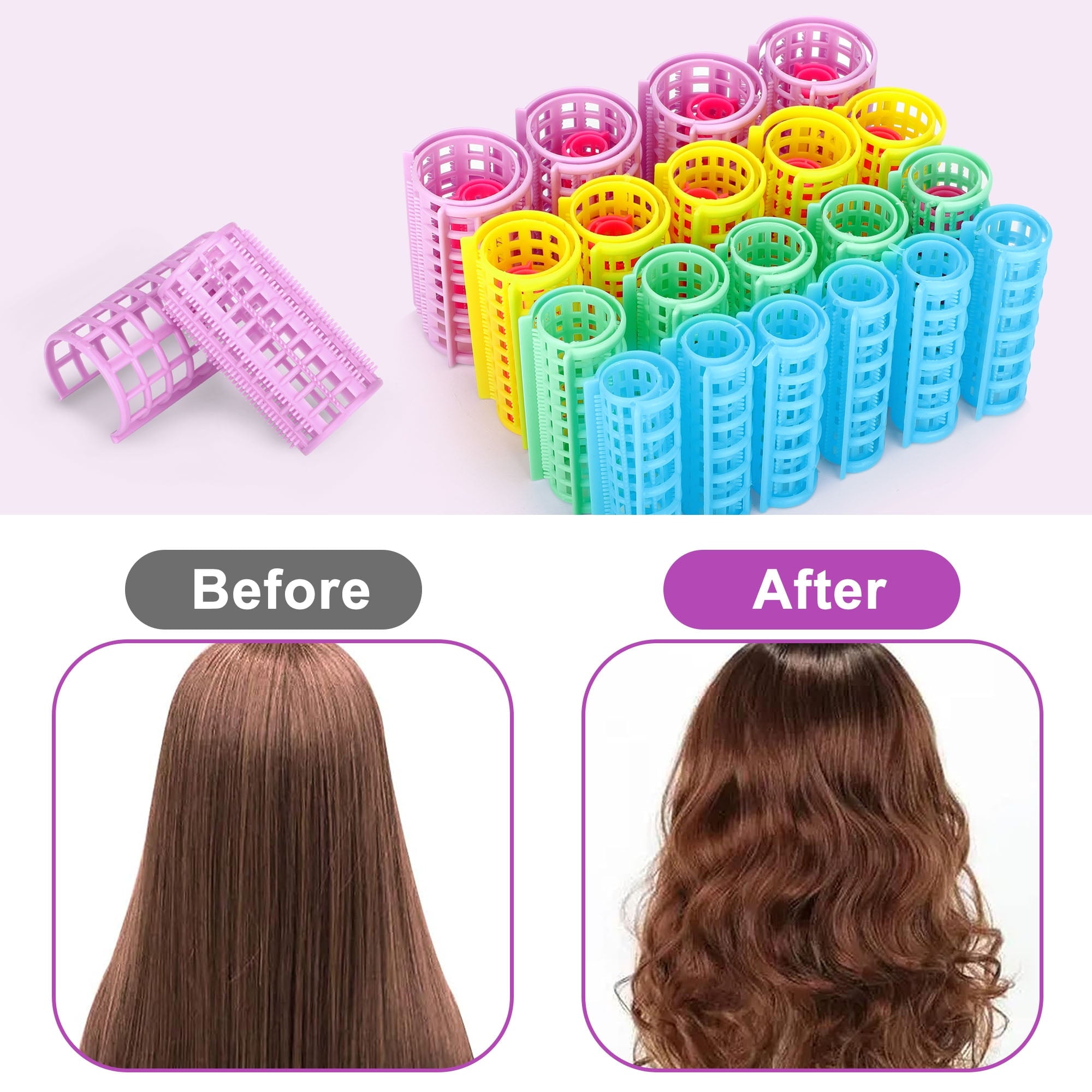 30pcs on Plastic Hair Rollers, 5 Sizes No Heat Curlers, Self Grip Hairdressing Styling Tools, Random Colors - Image 3