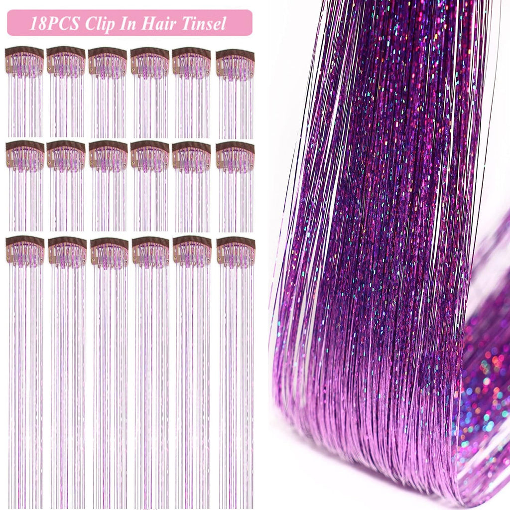 Pack of 18 Pcs Clip in 19.6Inch Glitter Extensions Heat Resistant Clip in Sparkle Fairy Accessories for Kids Girls Wo... - Image 2