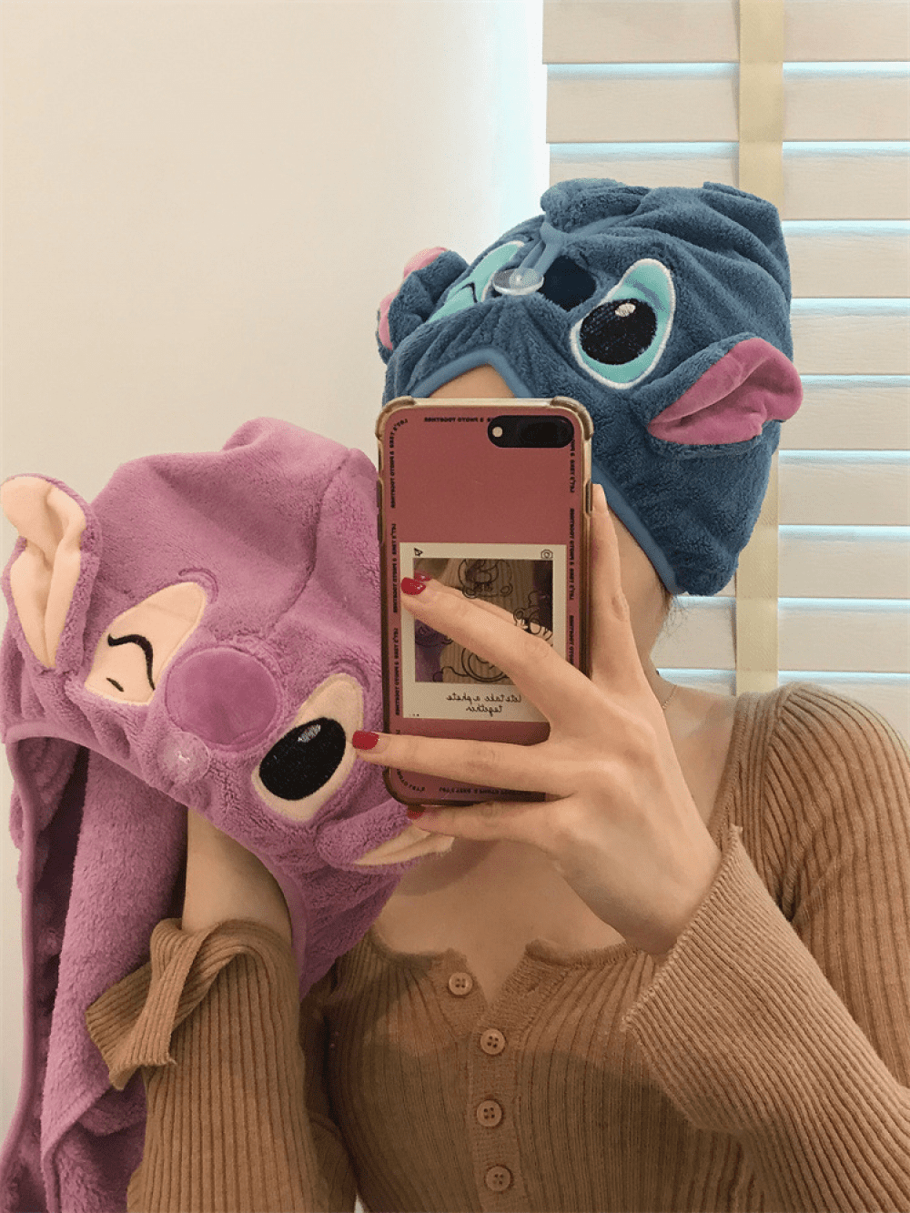 Stitch Coral Velvet Hair Towel Wrap, Fashionable Shower Hat for Women, Quick-Drying Bath Accessory - Image 2