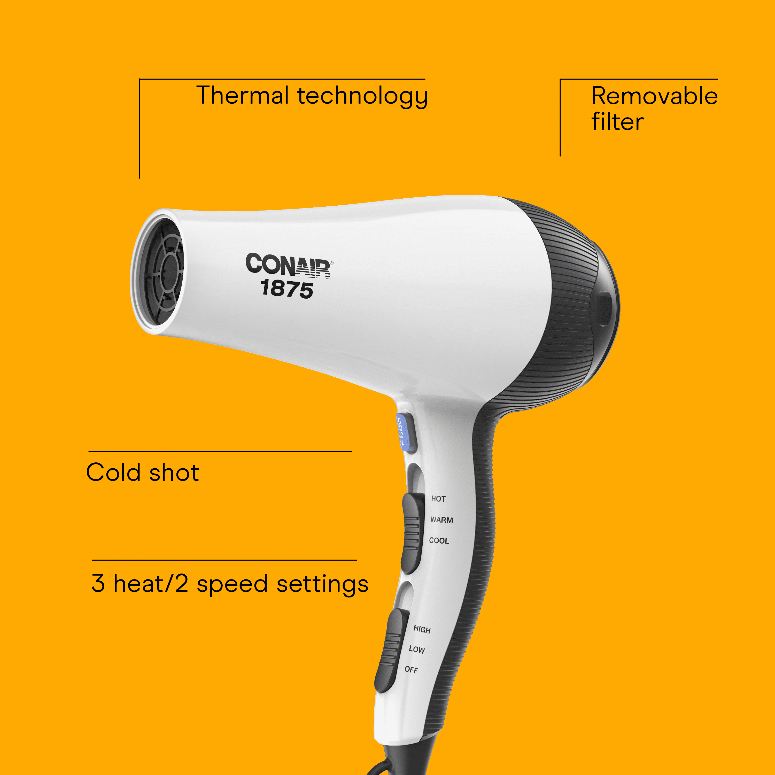 & Shine Hair Dryer, 1875 Watts, Diffuser, Concentrator & Detangler Attachments - Image 3