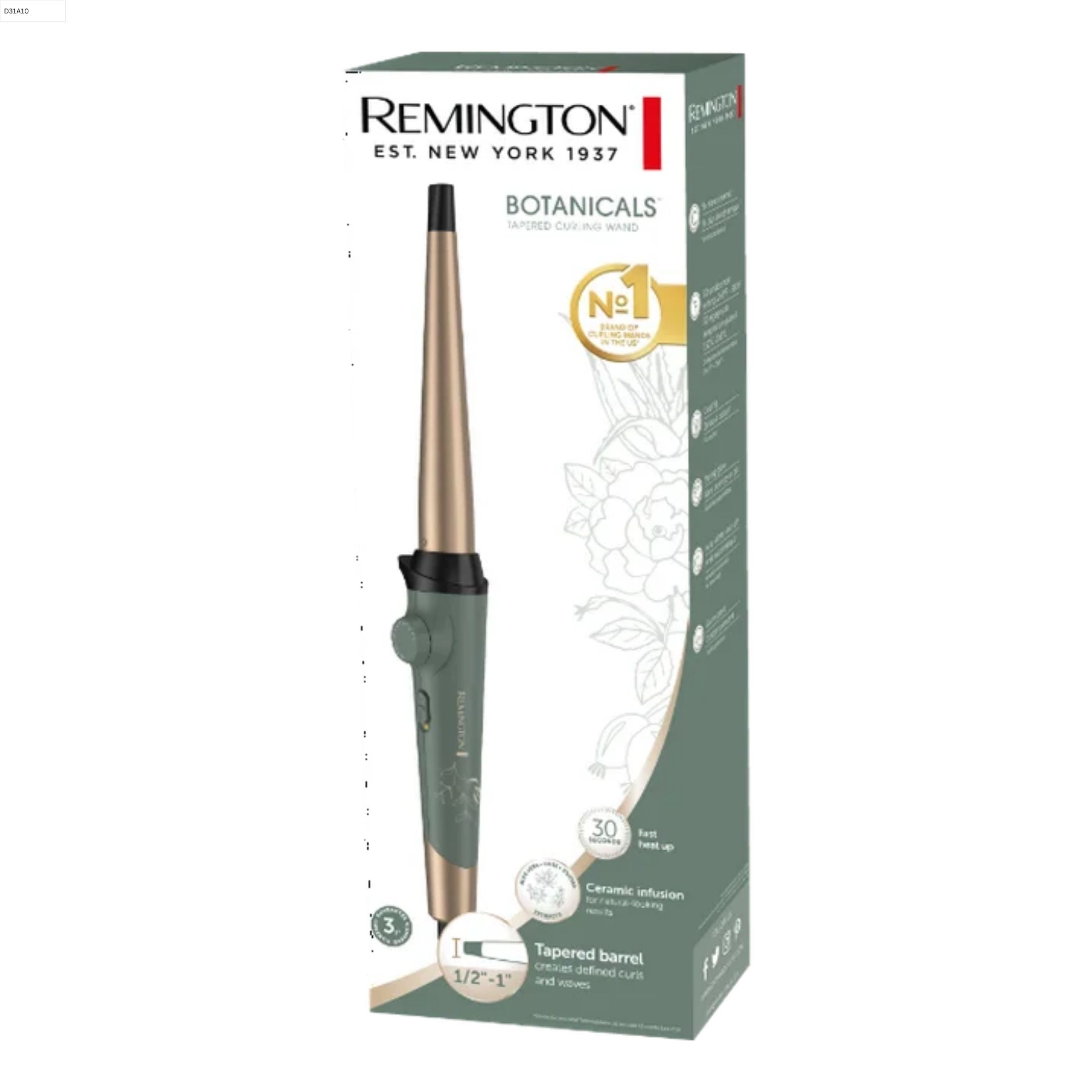 REMINGTON Botanicals Collection -1 Tapered Curling Wand with Plant-Based Micro-Conditioners and Grip-Tech Technology, Green - Image 3