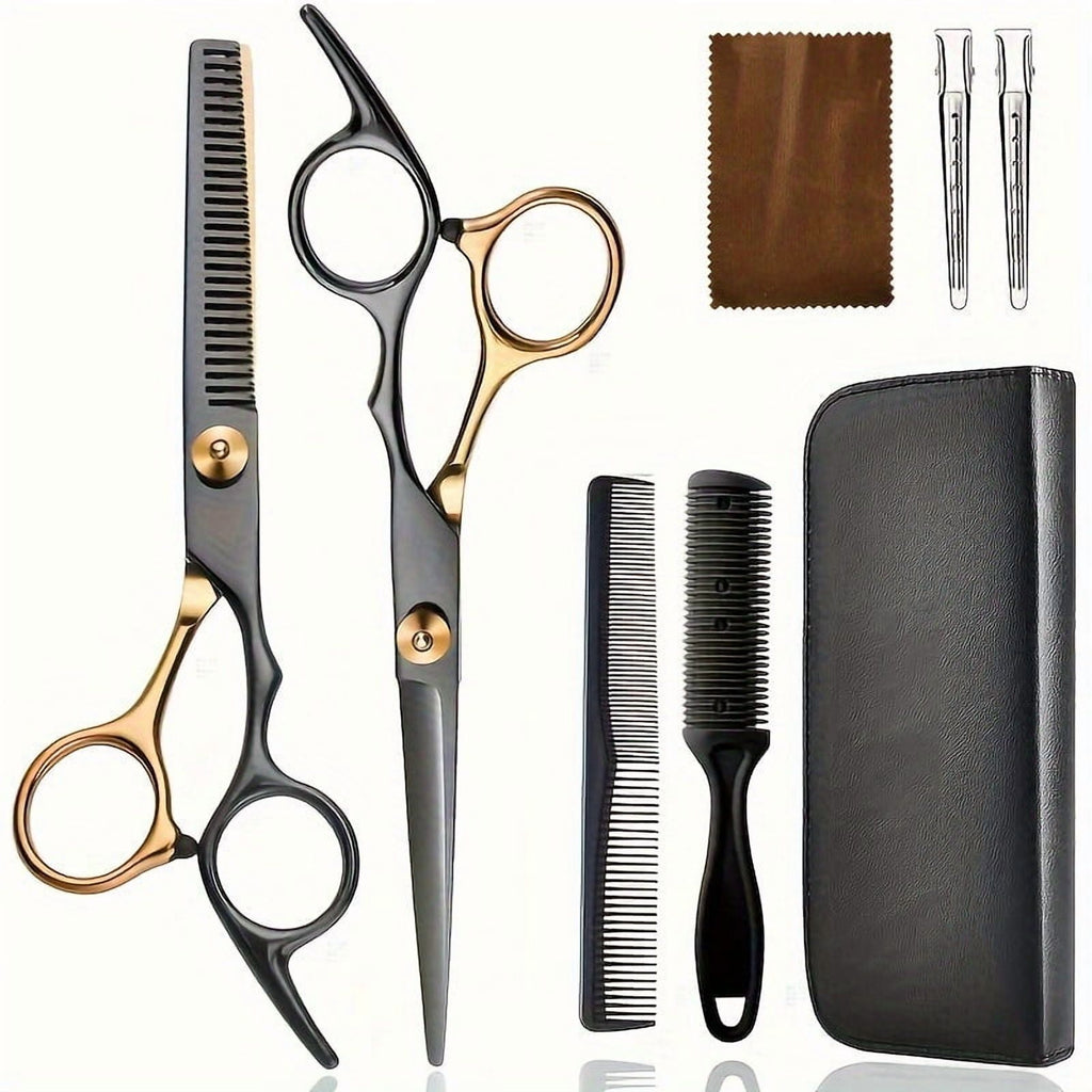 8 sets of professional hair cutting scissors, stainless steel hair cutting supplies, including straight scissors, thi...