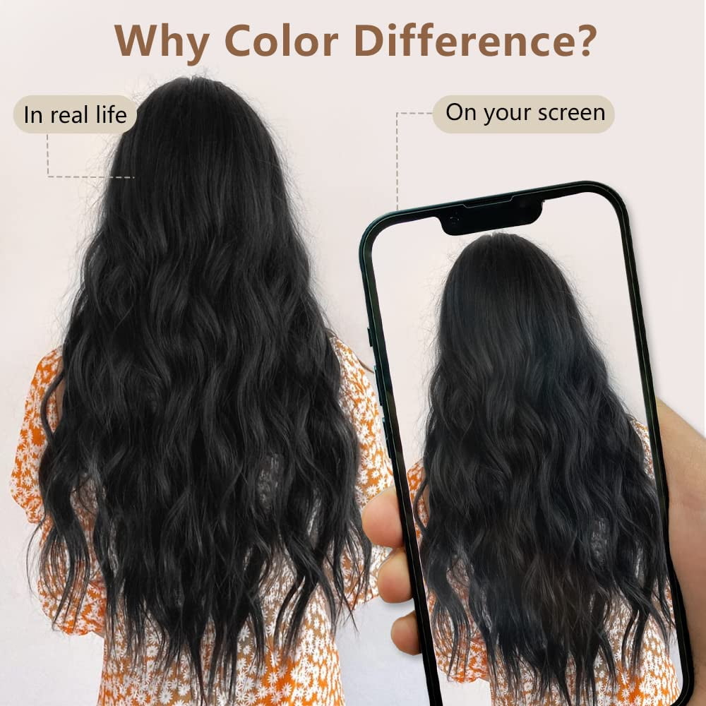 Clip in Long Wavy Synthetic Hair Extension 20 Inch Black 4PCS Thick Hairpieces Fiber Double Weft Hair for Women - Image 4