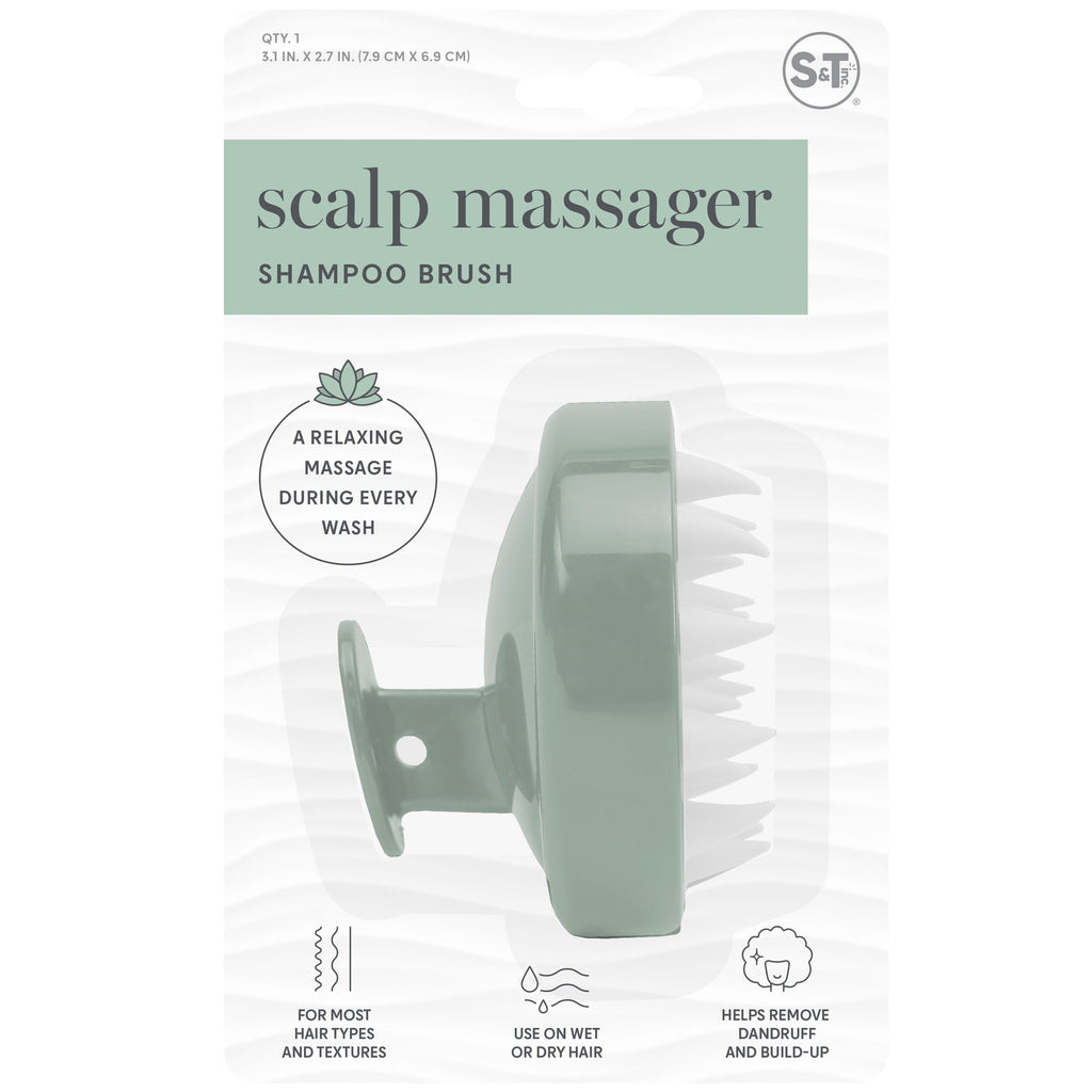 S&T INC. Shampoo Scalp Massager, Silicone Bristles, 3 inch Diameter, 1 Pack, Green with White Bristles - Image 2