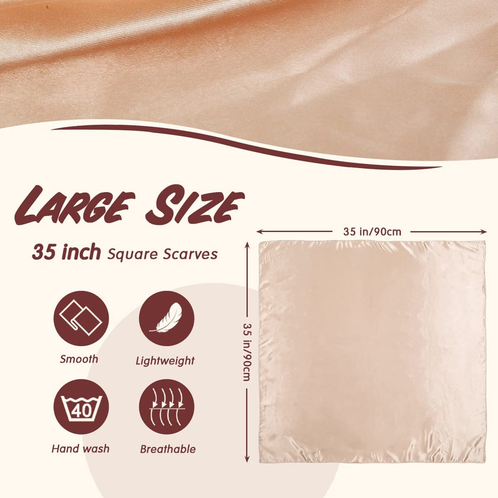 Large Square Satin Head Scarf - Silk Hair Scarf Square Hair Bandanas Large Scarf Sleeping Head Wraps for Women Solid ... - Image 3