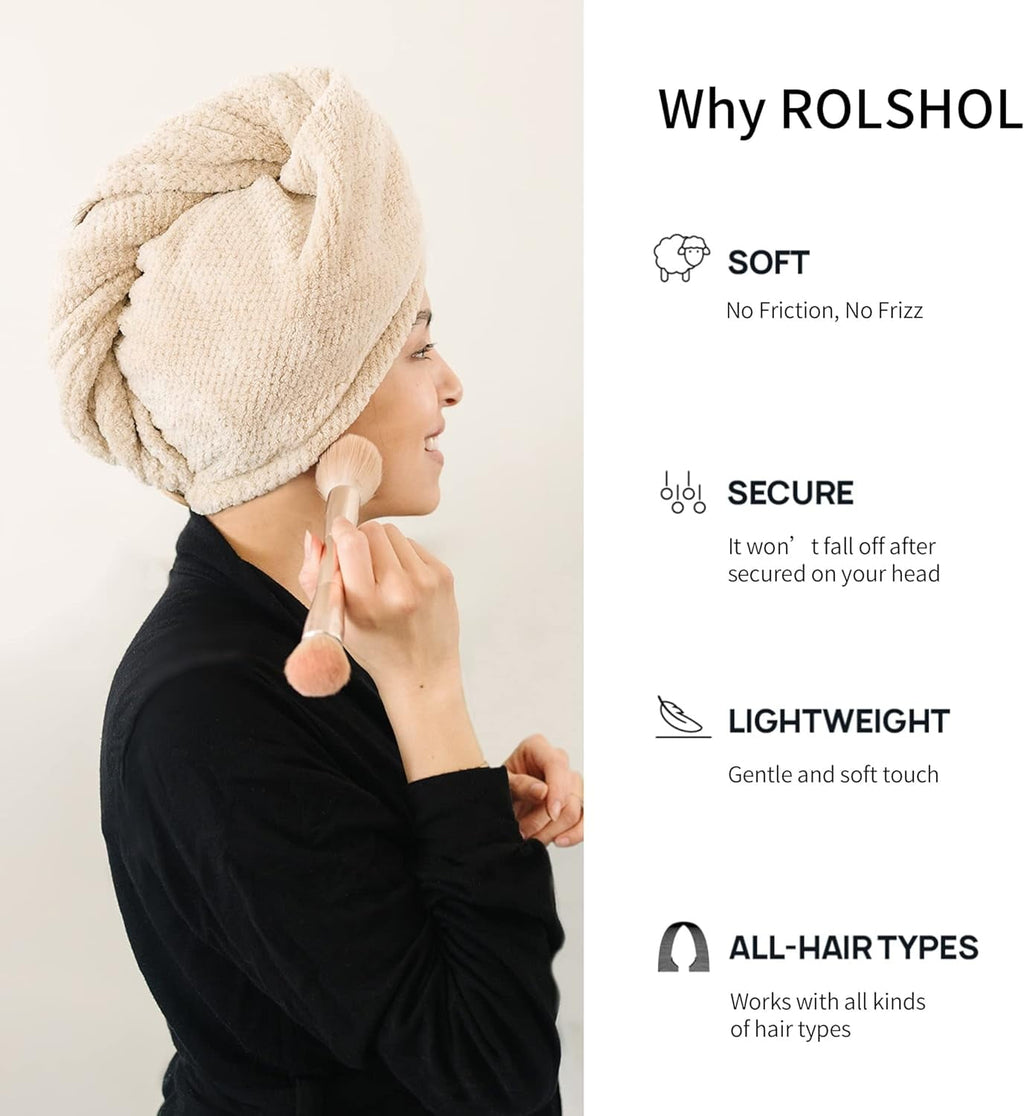 Extra Large 4 Pack Microfiber Hair Towel Wrap for Women Super Absorbent & Quick Dry Hair Drying Towels with Button, H... - Image 3