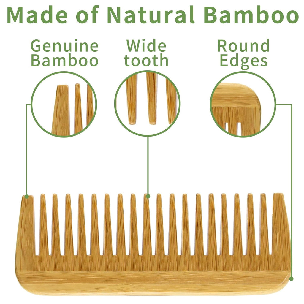 Bamboo Wooden Hair Comb for Women and Men - Eco Friendly Wide Tooth Comb Detangling Curly Hair and Beard Comb For Men... - Image 3