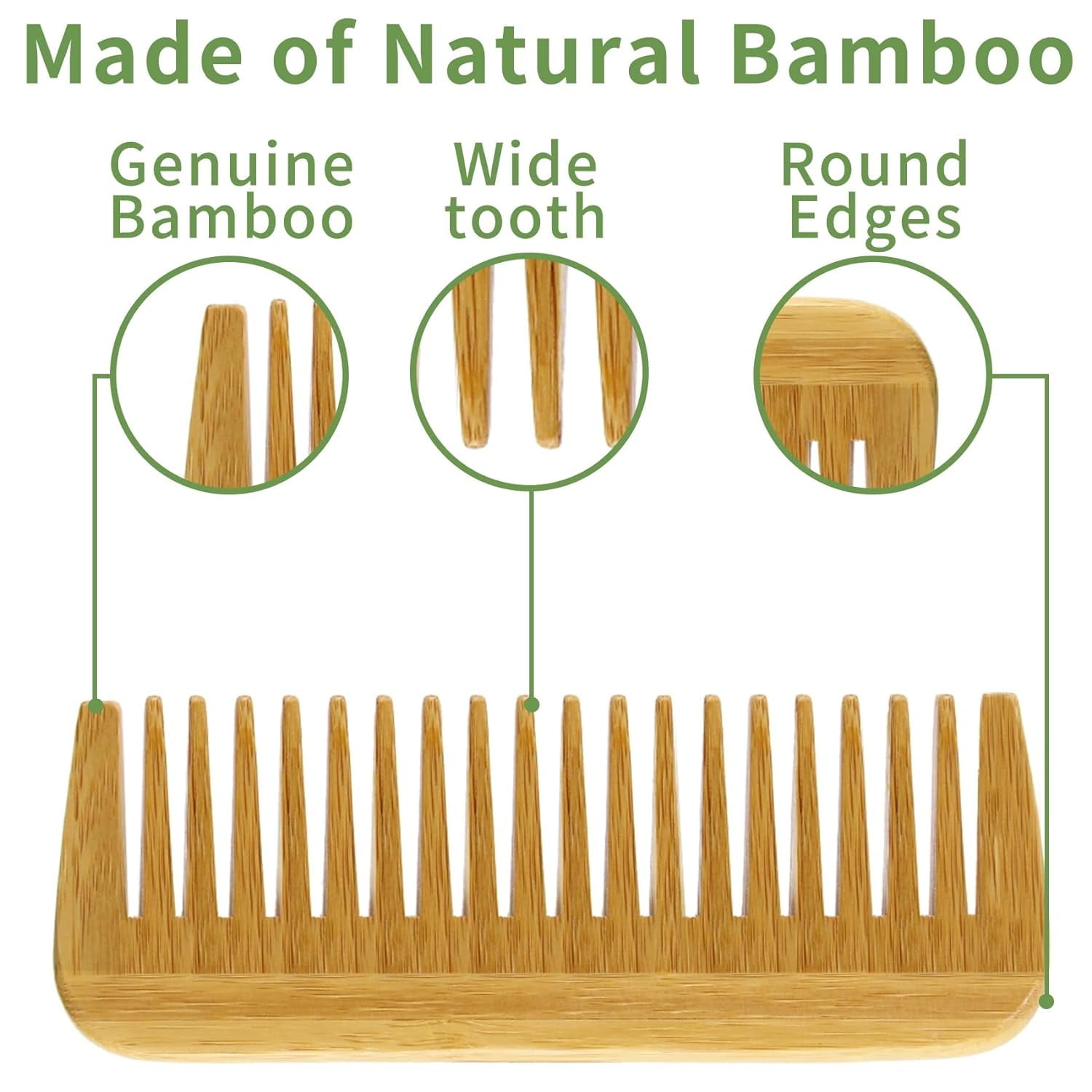 Bamboo Wooden Hair Comb for Women and Men - Eco Friendly Wide Tooth Comb Detangling Curly Hair and Beard Comb For Men... - Image 3