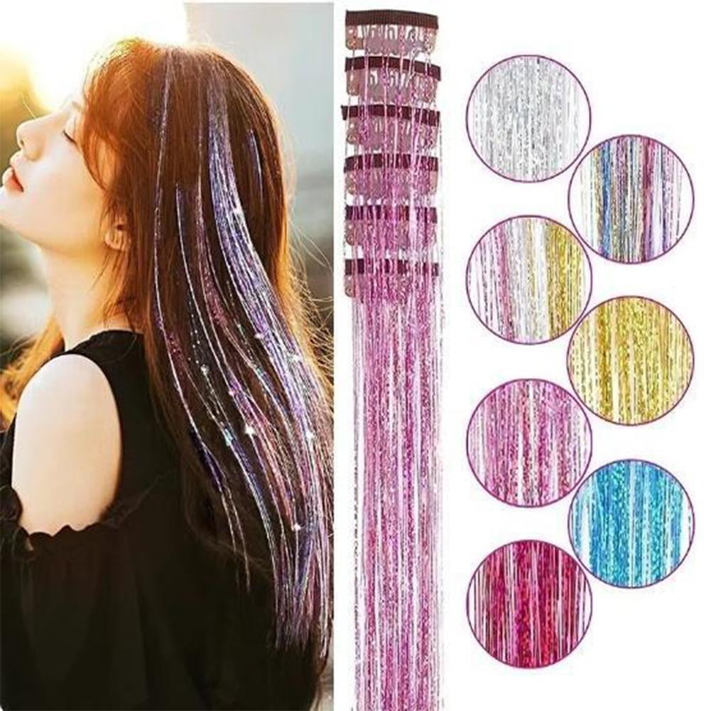 12 Pcs Synthetic Fiber Clip-in Hair Tinsel, Sparkly Glitter Hair Extensions for Christmas & New Year, Fairy Hair Acce... - Image 5