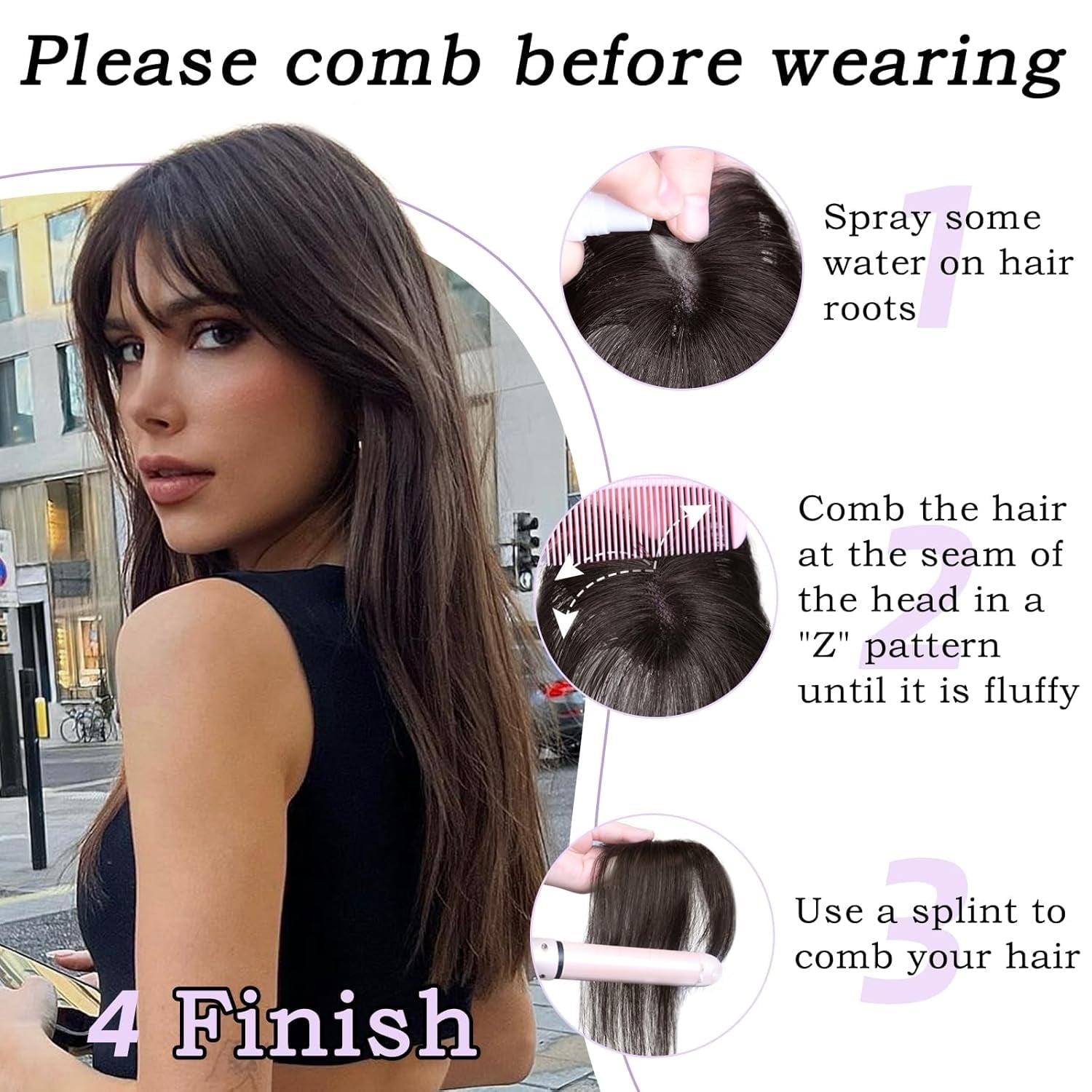 The Clip in Bangs 100% Real Human Hair Toppers Wispy Bangs 360°3D Cover Bangs Hair Clip Fake Bangs Hair Extensions for Women Hair Pieces Cli - Image 6
