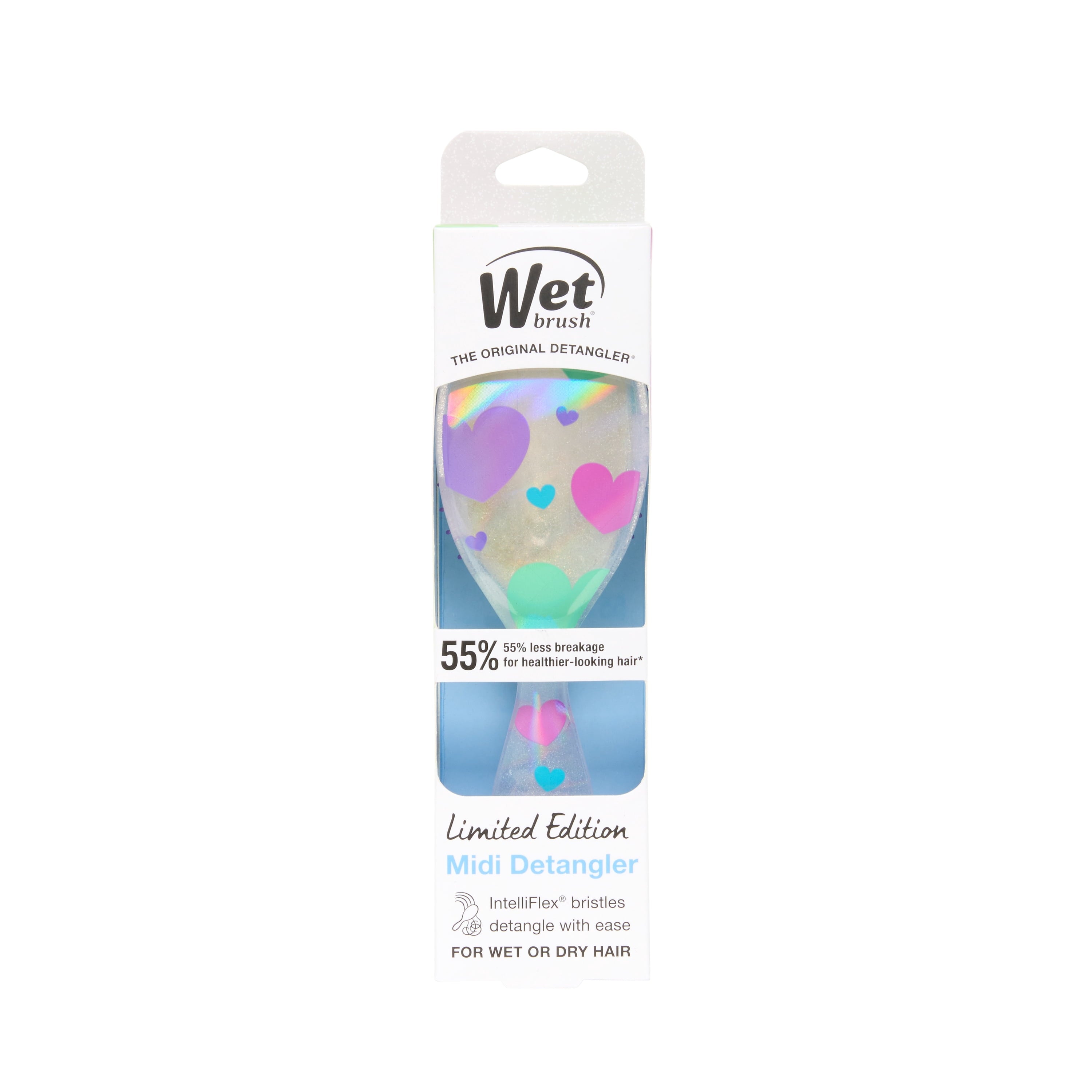 Wet Brush Original Detangler Hair Brush, Midi Size, Glitter Hearts Design, for Wet or Dry Hair - Image 2