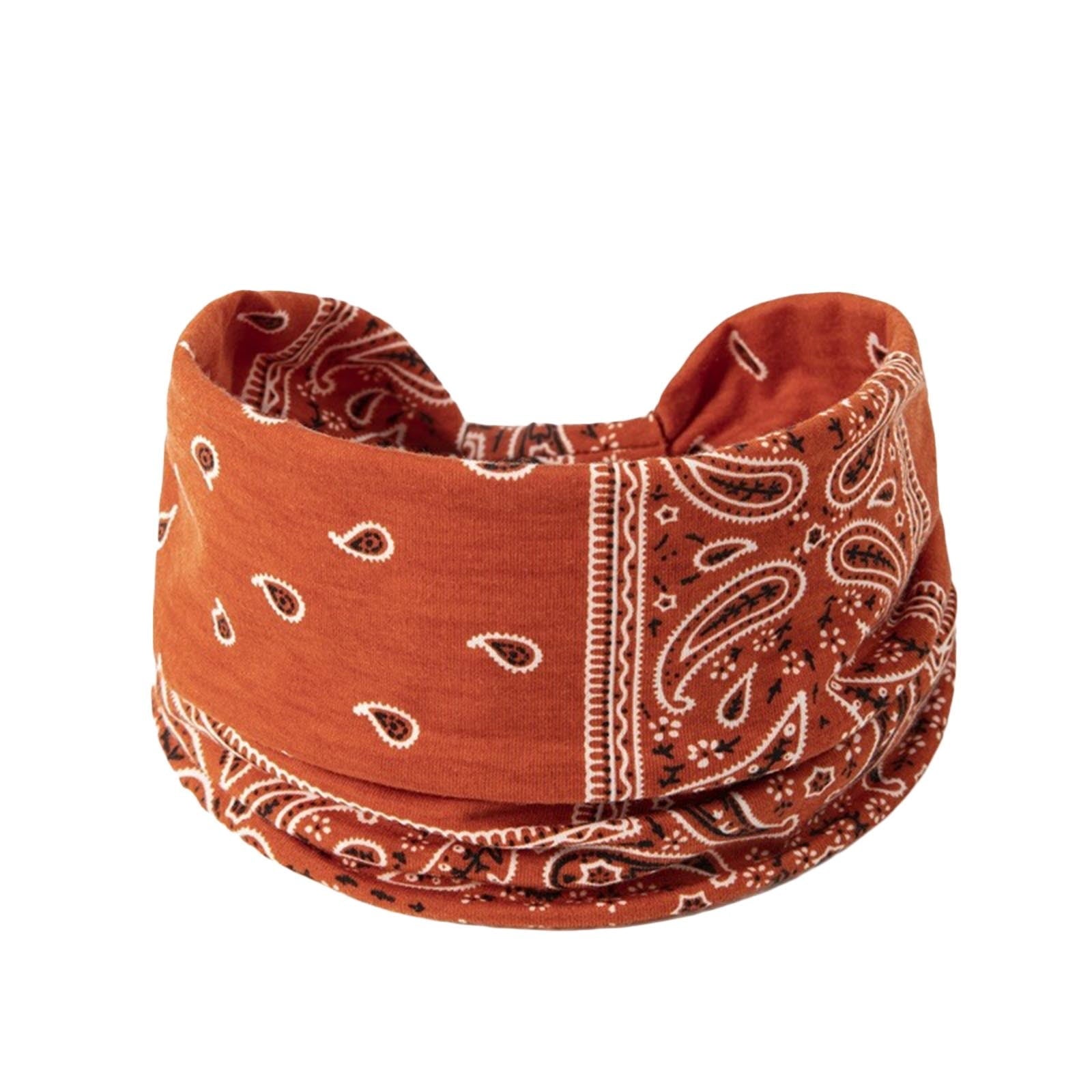 Hats Cashew Flower Knotted band Tie band Elastic Wide Brimmed Yoga Sports band Female Hair Accessories Orange One Size - Image 2