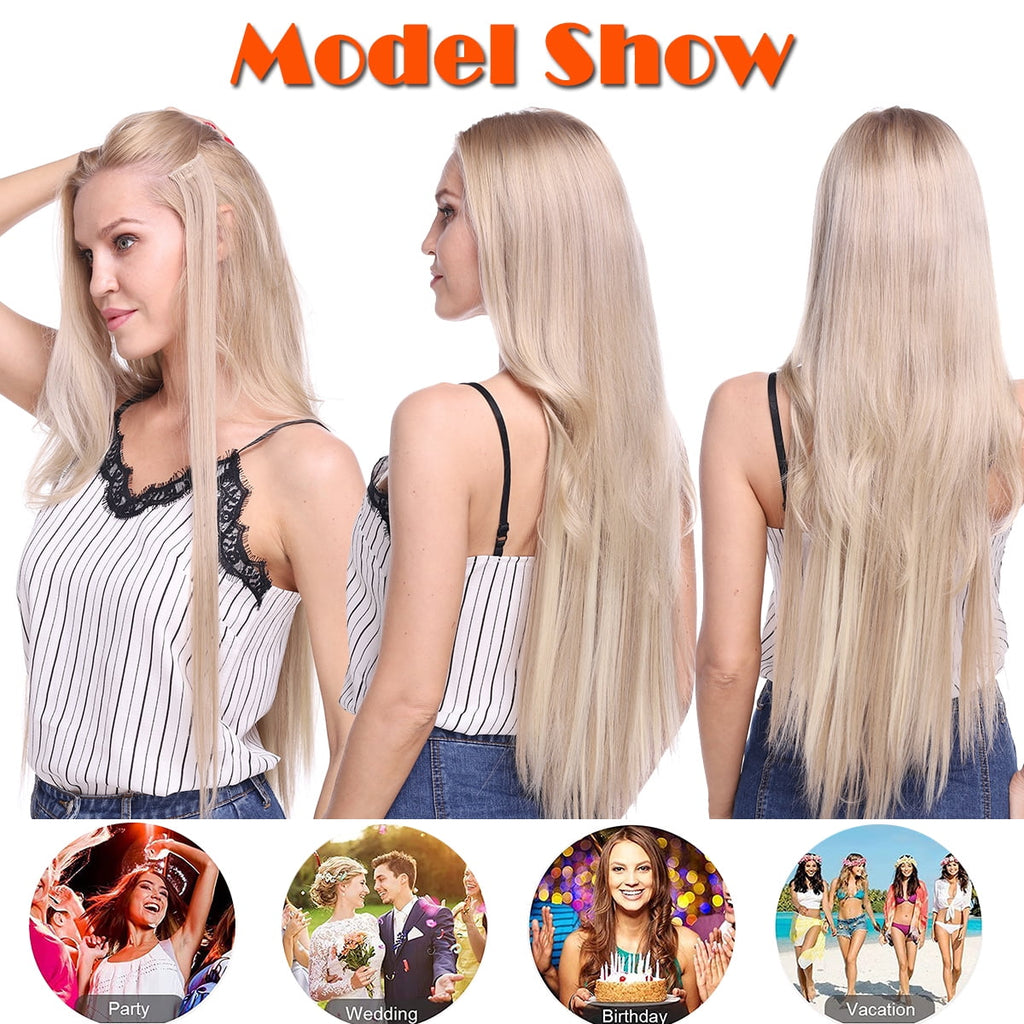 SEGO Clip in Hair Extensions Straight Full Head Real Hair 8 Hair Pieces 18 Clips For Women Hollywood Hair Accessory Blonde/Golden/Red/Purple - Image 6