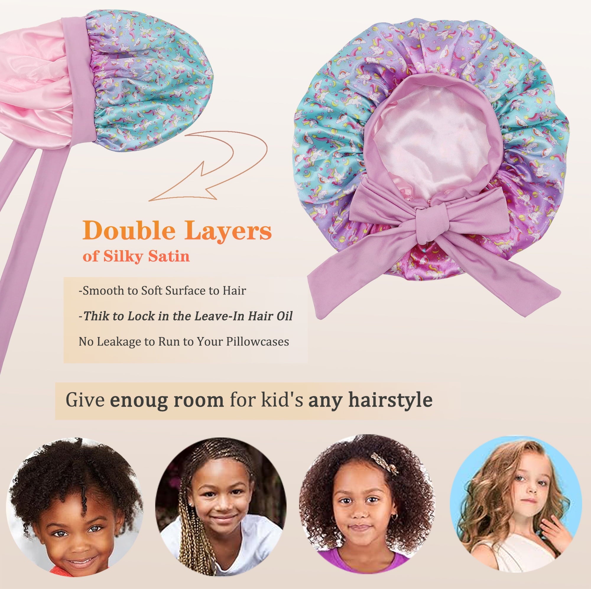 Kids Bet for Girls, Silk Bets for Kids Boys, Double Layer Reversible Satin Bet Sleep Cap for Child Curly Natural Hair... - Image 3