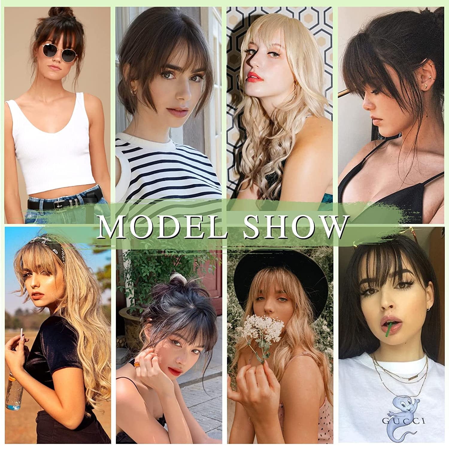 in Bangs - 100% Human Hair Bangs in Hair Extensions, Medium Brown Color #4 on Bangs Wispy Bangs Fringe with Temples H... - Image 2