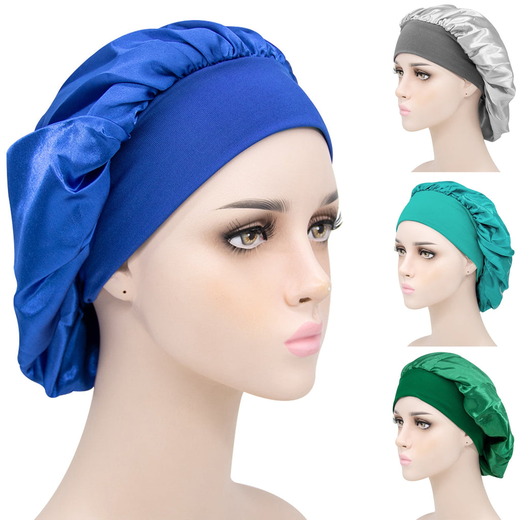 Sleep Hat Wide Headband Elastic Satin Stretchy Hair Bonnet Hat for Woman Brown One Size - Image 3
