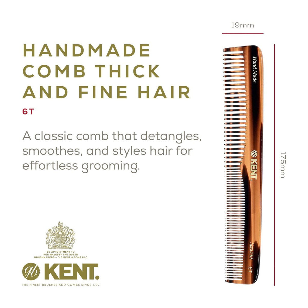 Kent 6T Fine Tooth Comb and Wide Tooth Hair Comb, Handmade Styling Comb for Hair Care, Barber Combs, Beard Combs For Men, Hair Styling Groom - Image 2