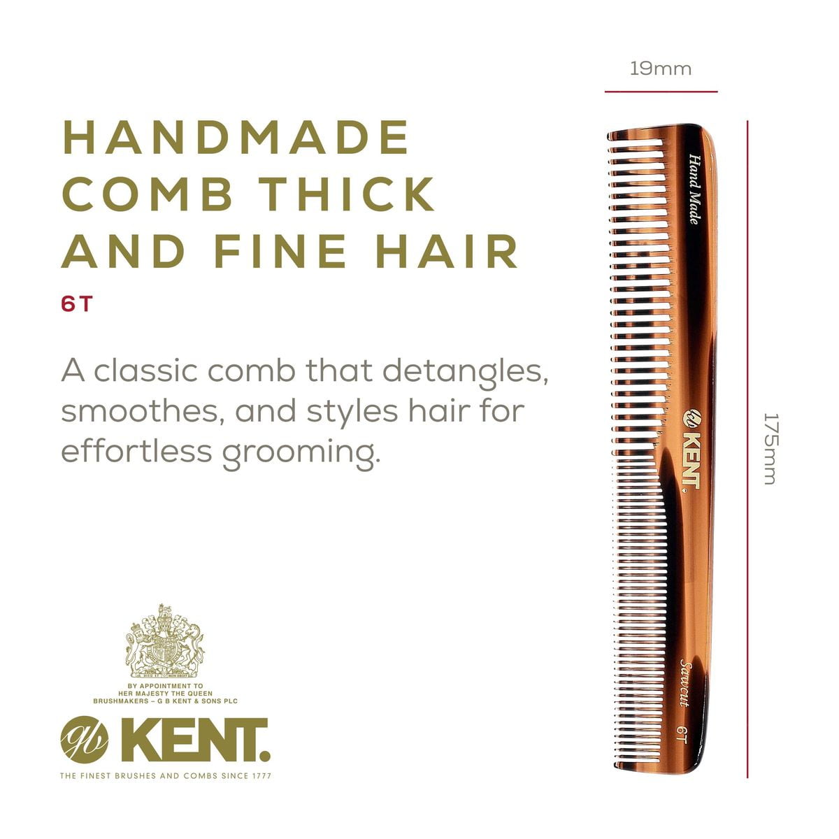 Kent 6T Fine Tooth Comb and Wide Tooth Hair Comb, Handmade Styling Comb for Hair Care, Barber Combs, Beard Combs For Men, Hair Styling Groom - Image 2