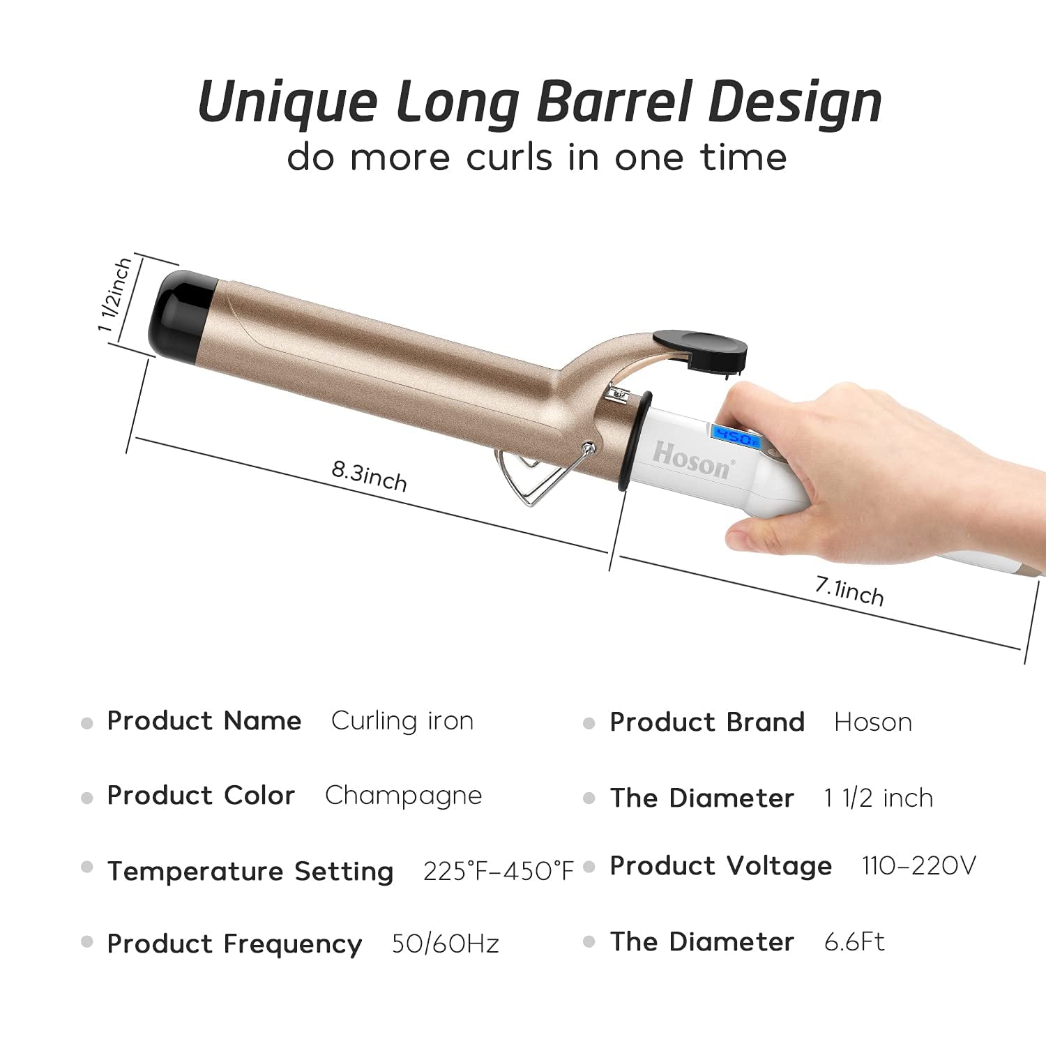 1 1/2 Inch Curling Iron Large Barrel, 1.5 Long Barrel Hair Curling Wand Dual Voltage, Ceramic Tourmaline Coating with... - Image 6