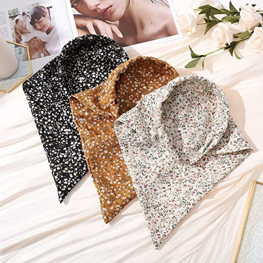 Women Floral Elastic Hair Scarf Headband 3Pcs Chiffon Boho Head Kerchief Vintage Triangle Scarf Hair Bandanas - Image 6