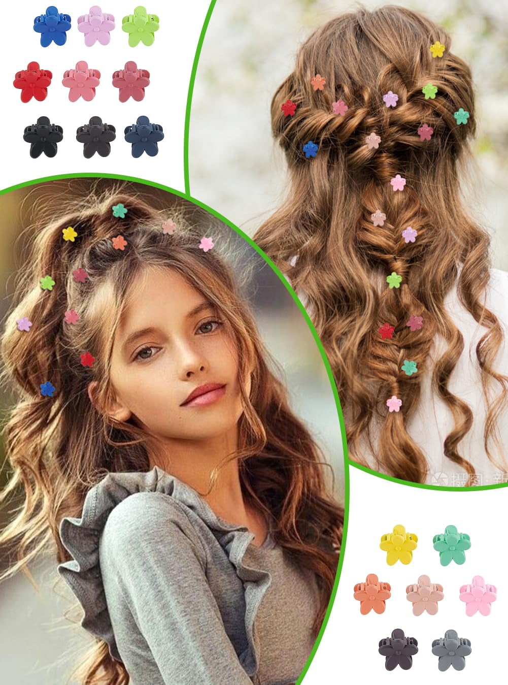 32Pcs 16 Claw Flower Hair Clips 13x13.5x15mm Tiny Strong Hold Claw Flower Hair Clips Colorful Mini Hair Claw Floral C... - Image 4