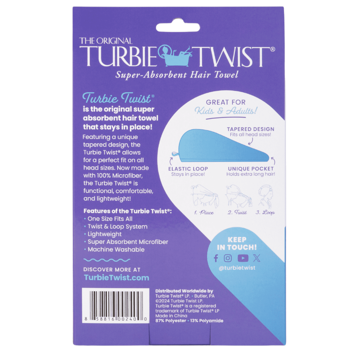 Hair Towel, Kids and Adults, Peacock Blue - Image 4