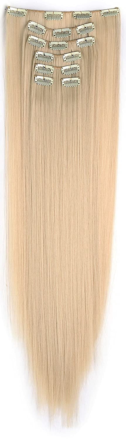 Onedor24" Straight Synthetic Clip in Hair Extensions. 7 individual pieces for multiple styles.140g (613#-Pre Bleach Blonde) - Image 3