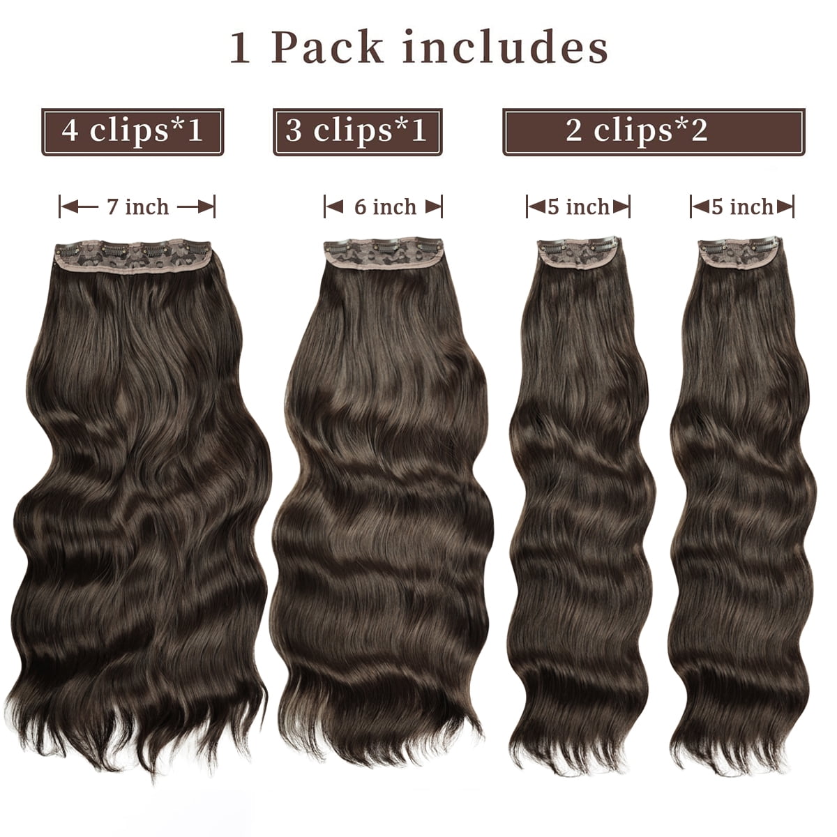 Brown Clip in Hair Extensions 23 Inch 4pcs Long Wavy Hair Extensions Double Weft Synthetic Hairpieces for Women - Image 4